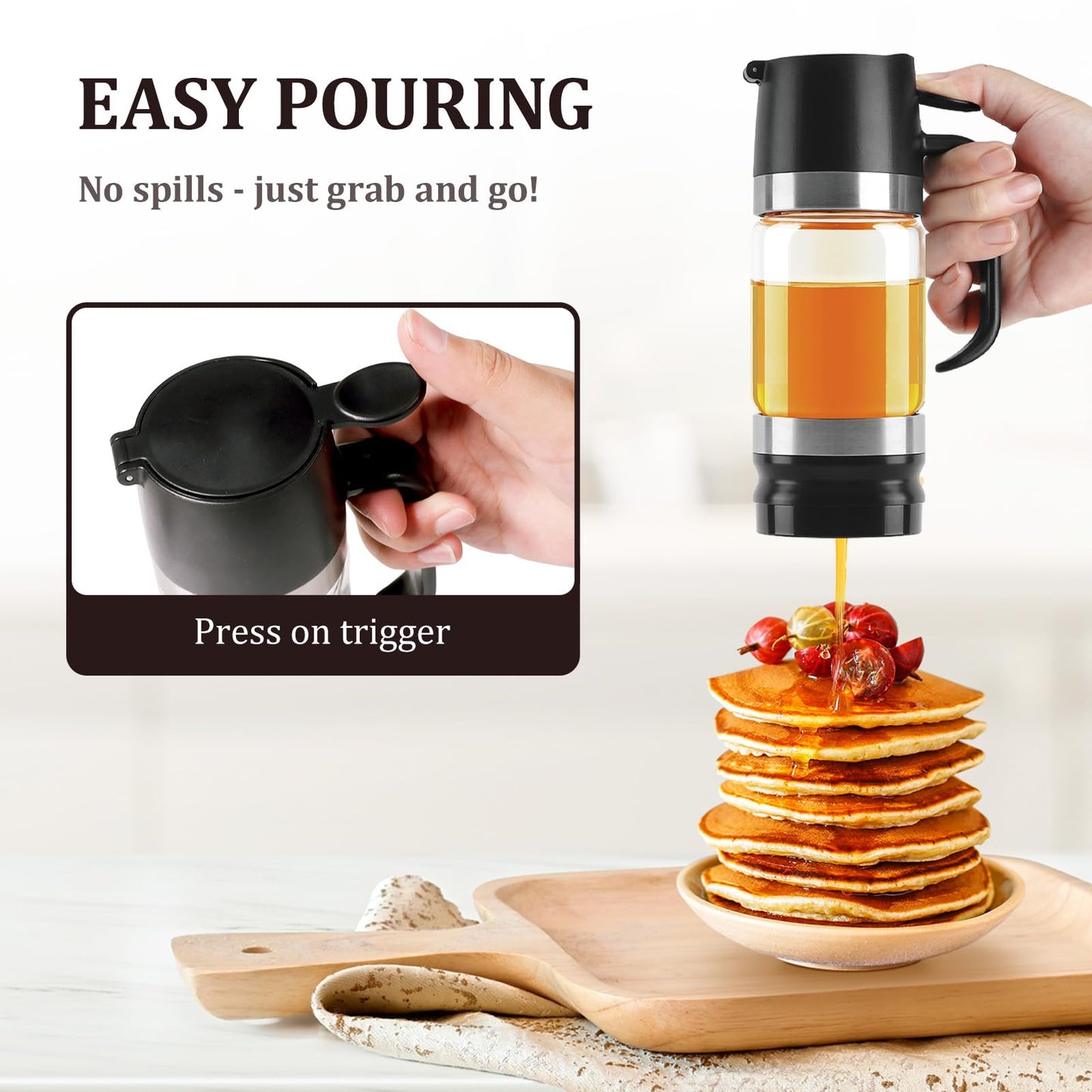 AELGA Honey Dispenser No Drip with Bottom Release Valve, Effortless One-Hand Press Honey Jar for Honey, Maple Syrup, Black