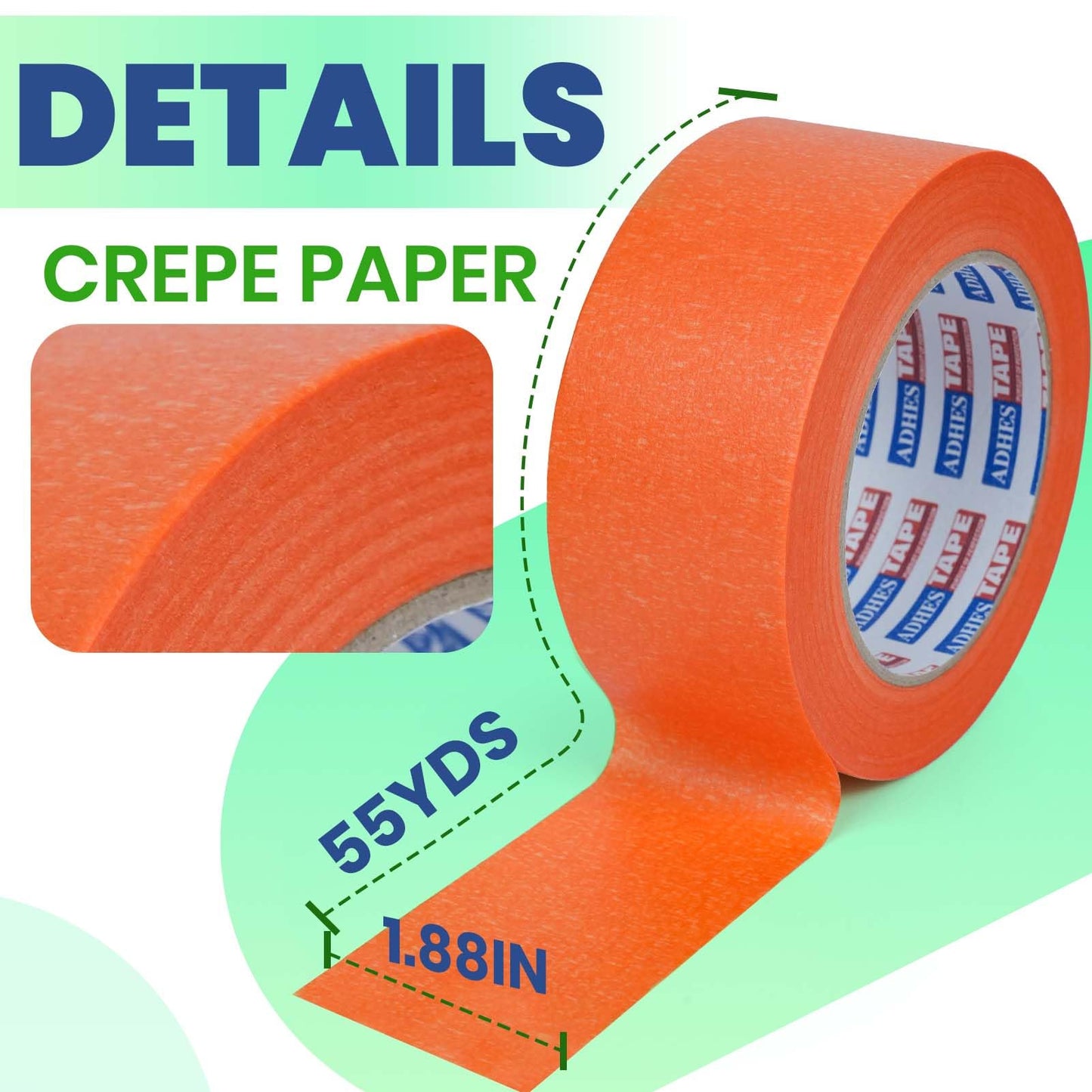 ADHES Orange Masking Tape 1.88 Inch x 55 Yards, 30 Rolls UV Resistant No Residue Multi-Surface Painters Tape, Automotive Masking Tape for Indoor & Outdoor, Arts, Crafts, DIY, Labeling