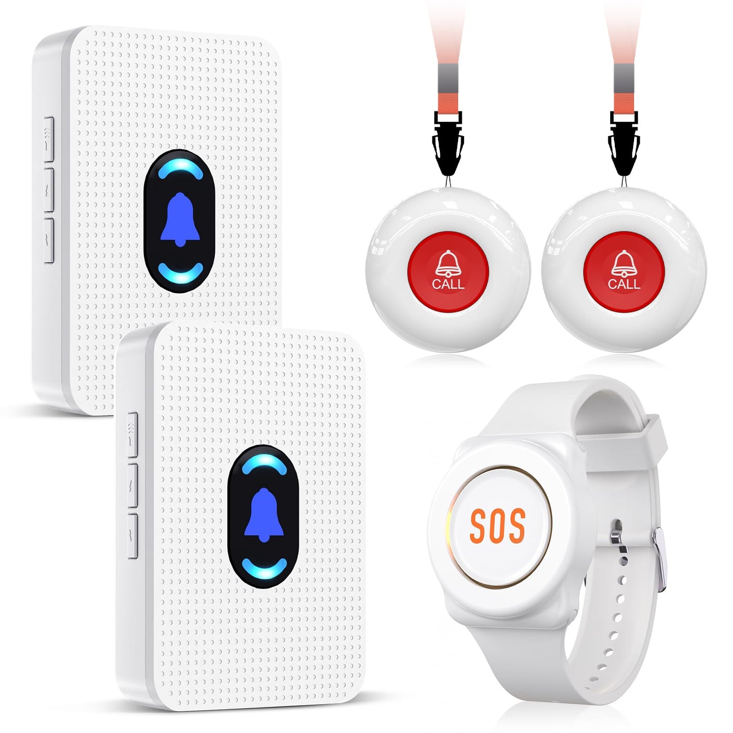 Daytech Caregiver Pager Call Button for Elderly Caregiver Paging System Home Alert Pager for Seniors Patient Nurse Medical Help Button 2 Receiver & 3 Panic Emergency Button