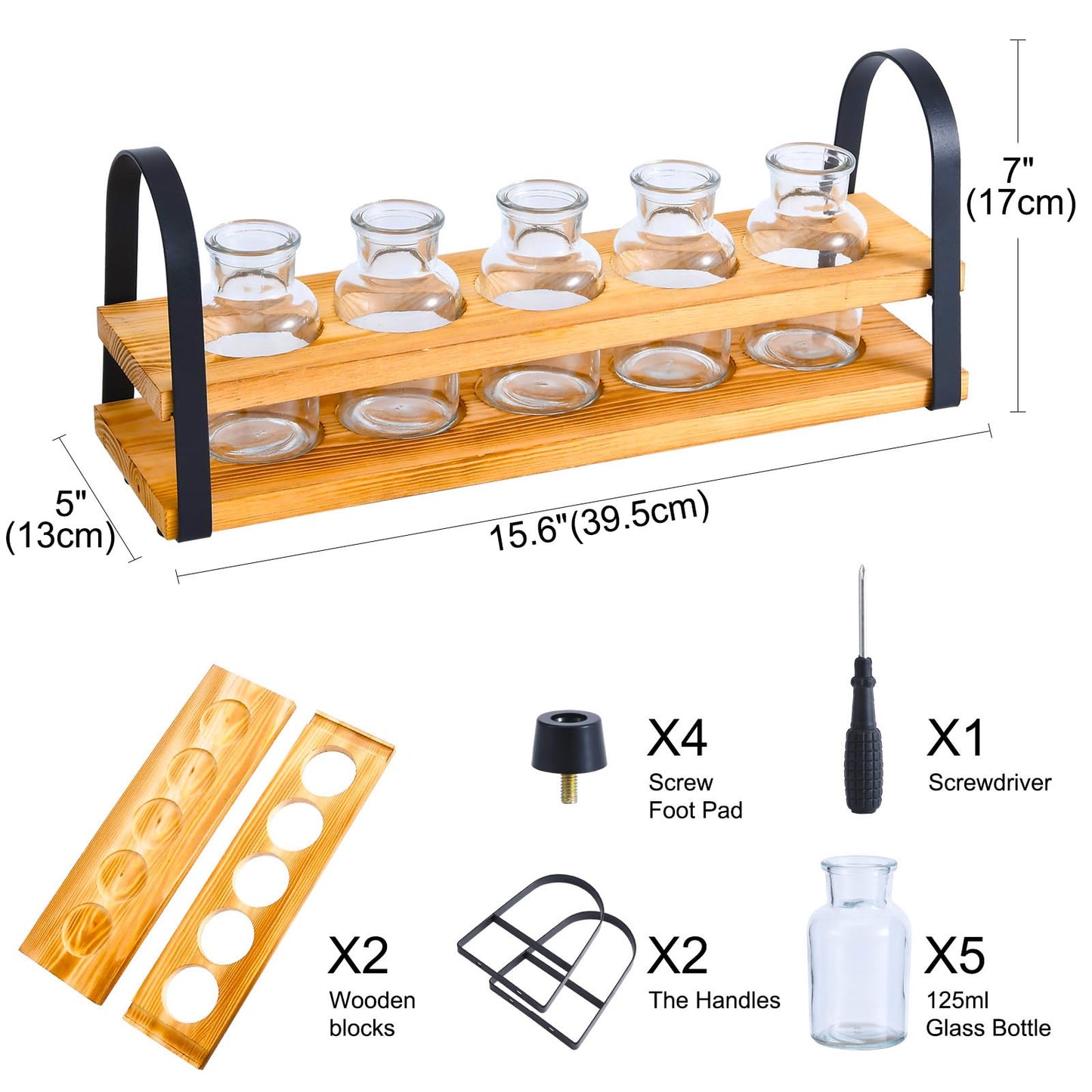 VIKEYHOME Plant Propagation Station with Wood Stand, Desktop Terrarium for Hydroponic, Flower Vase for Home, Kitchen, Office Decor, Plant Lover Gifts