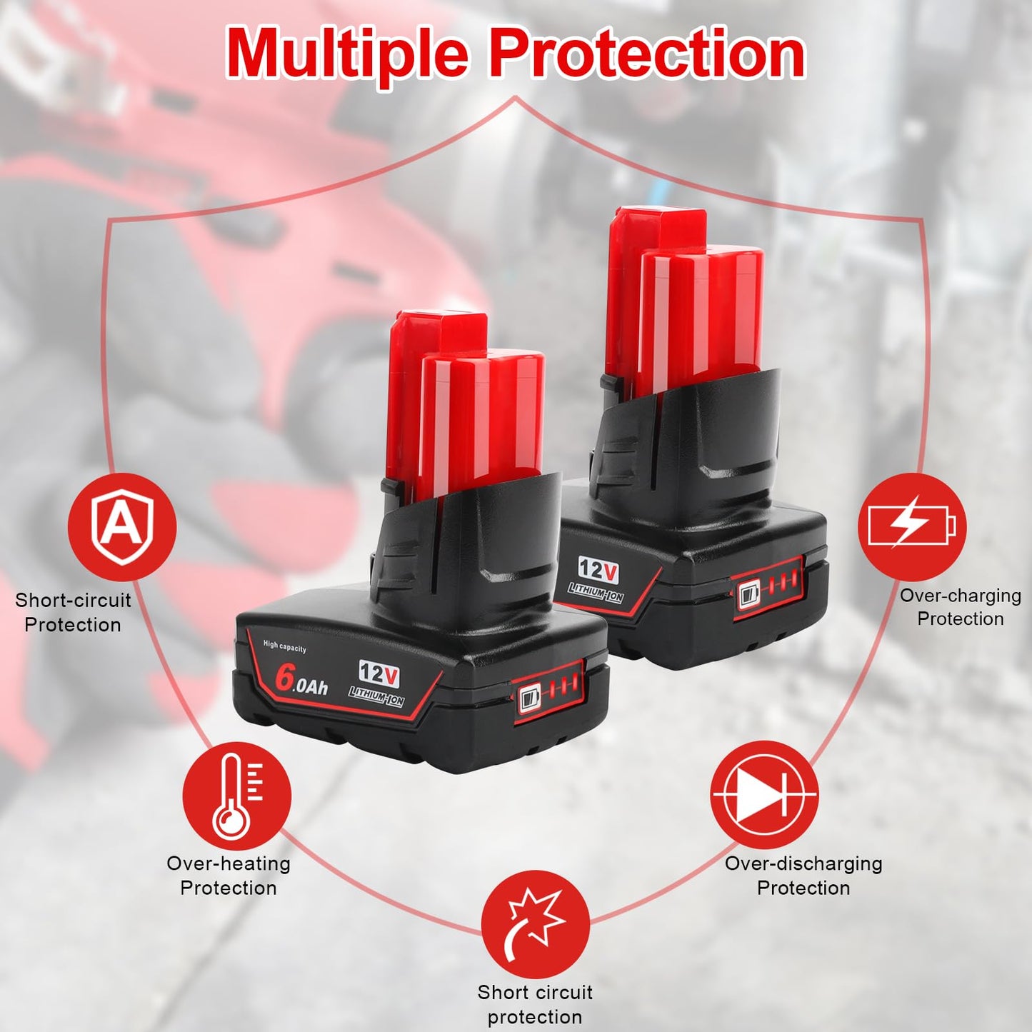 12V Battery, Replacement for Milwaukee M12 Battery 6.0Ah, Compatible with Milwaukee 12V Cordless Tools MLW2553-20,2462-20,2415-20 and MLW2504-20 2-Pack (2pack M12 Battery 6.0ah)