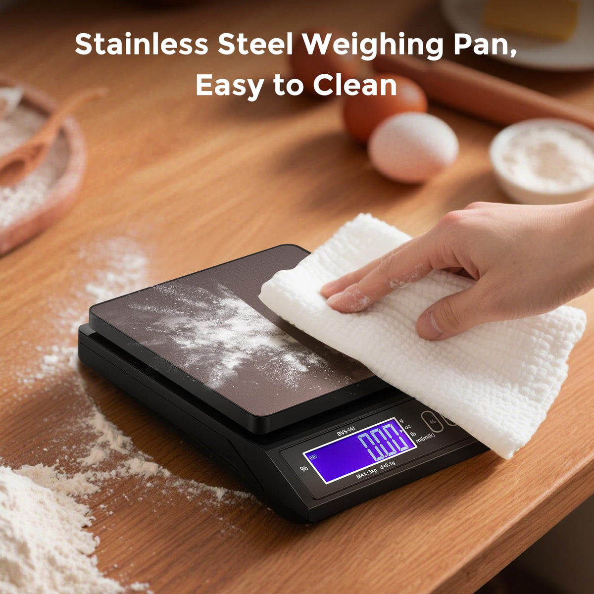 Bonvoisin Baking Scales 0.1 Gram Accuracy Digital Scales for Kitchen, Candle, Soap and Sourdough Bread, with Percentage Weighing Function, Weighing in Grams, Pounds and Ounces (10 lbs)
