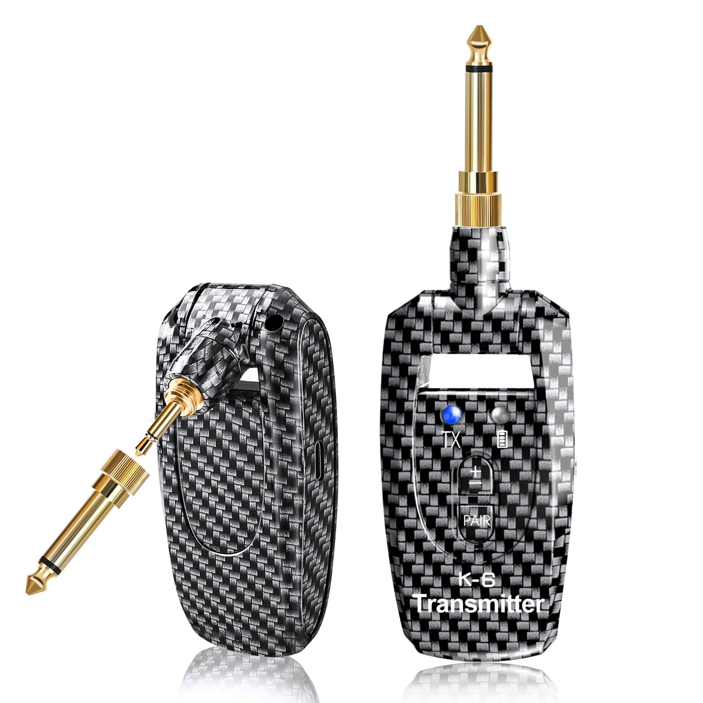 K6 Wireless Guitar Transmitter Receiver,2.4GHz Transmitter Receiver, 24-bit 48KHz Audio, 100ft Range, Rechargeable 5-Hour Battery, 250° Rotating Plug, No Latency for Electric Bass, Guitar Accessories