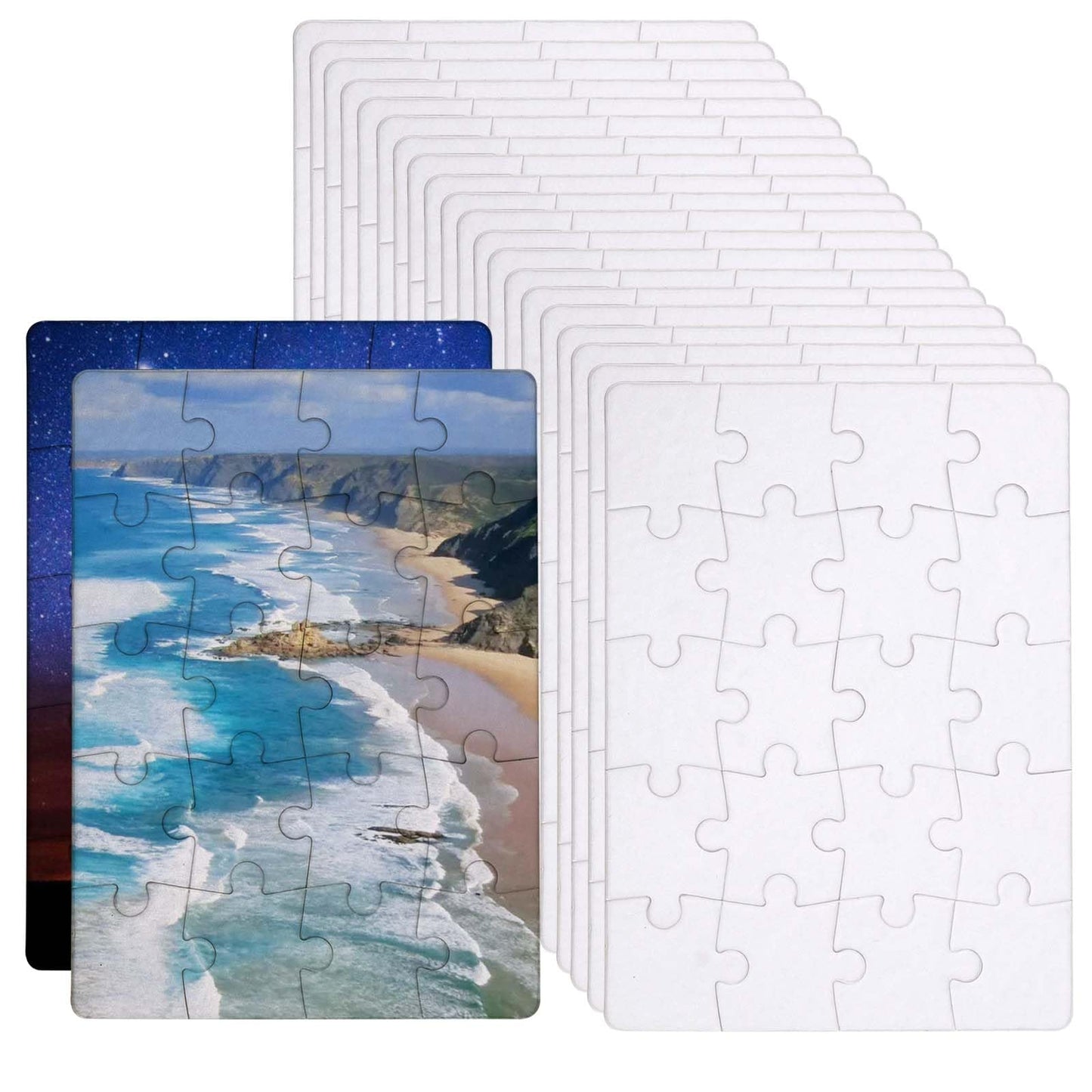 JAPCHET 30 Sets 7.9 x 5.8 Inches Sublimation Puzzle Blanks, 600 Pieces White Blank Sublimation Jigsaw Puzzles, DIY Custom Puzzle for Heat Press Thermal Transfer, Printing and Craft