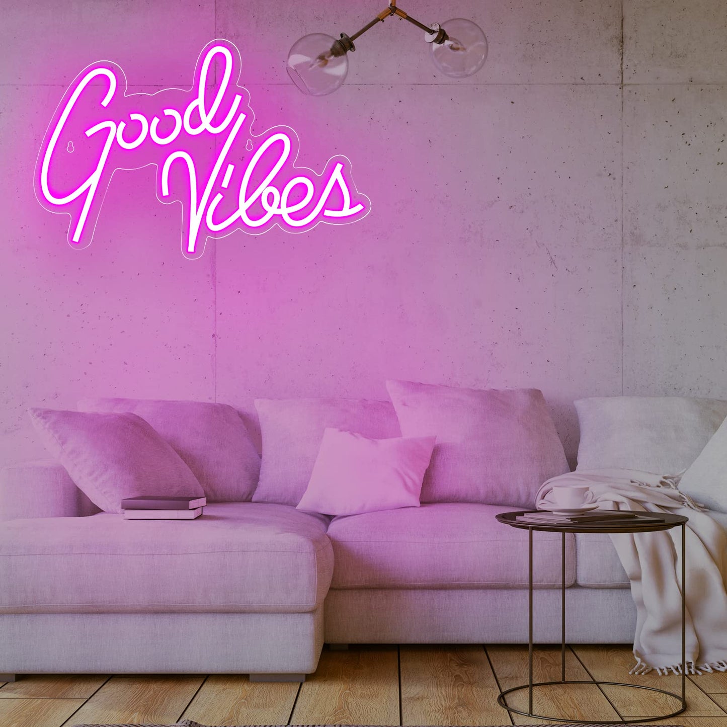 Ethereal Lomoer Good Vibes Neon Sign, Neon Signs for Wall Decor, Pink Neon Lights for Bedroom, led neon signs for Room & Party Decor, USB Powered Neon Lights Signs for Lover, Friends
