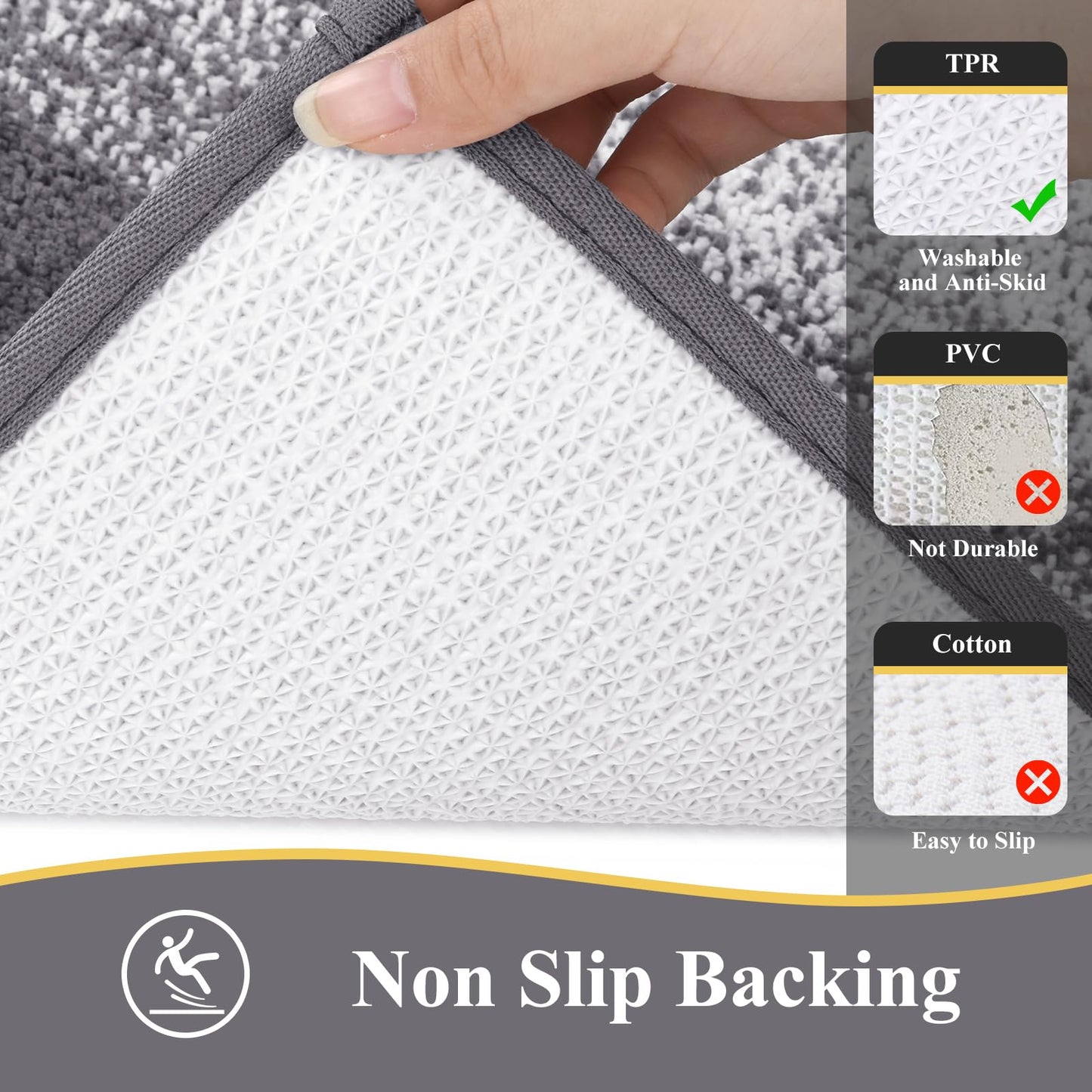 Vaukki Luxury Soft Bathroom Rugs Set of 2, Non Slip Washable Plush Bath Floor Mats, Microfiber Shaggy Absorbent Striped Bath Carpet for Tub, Bathroom and Shower (18''x26''+20''x32'', Grey)