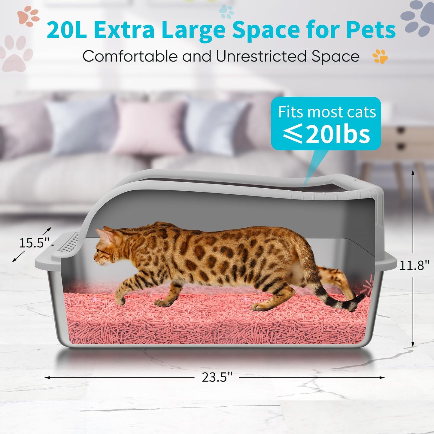 Stainless Steel Cat Litter Box with Lid, Extra Large Metal Litter Boxes for Big Cats & Kitten, XL High Sided Litter Box,Odorless,Non-Stick,Easy Cleaning, Step & Scoop Included