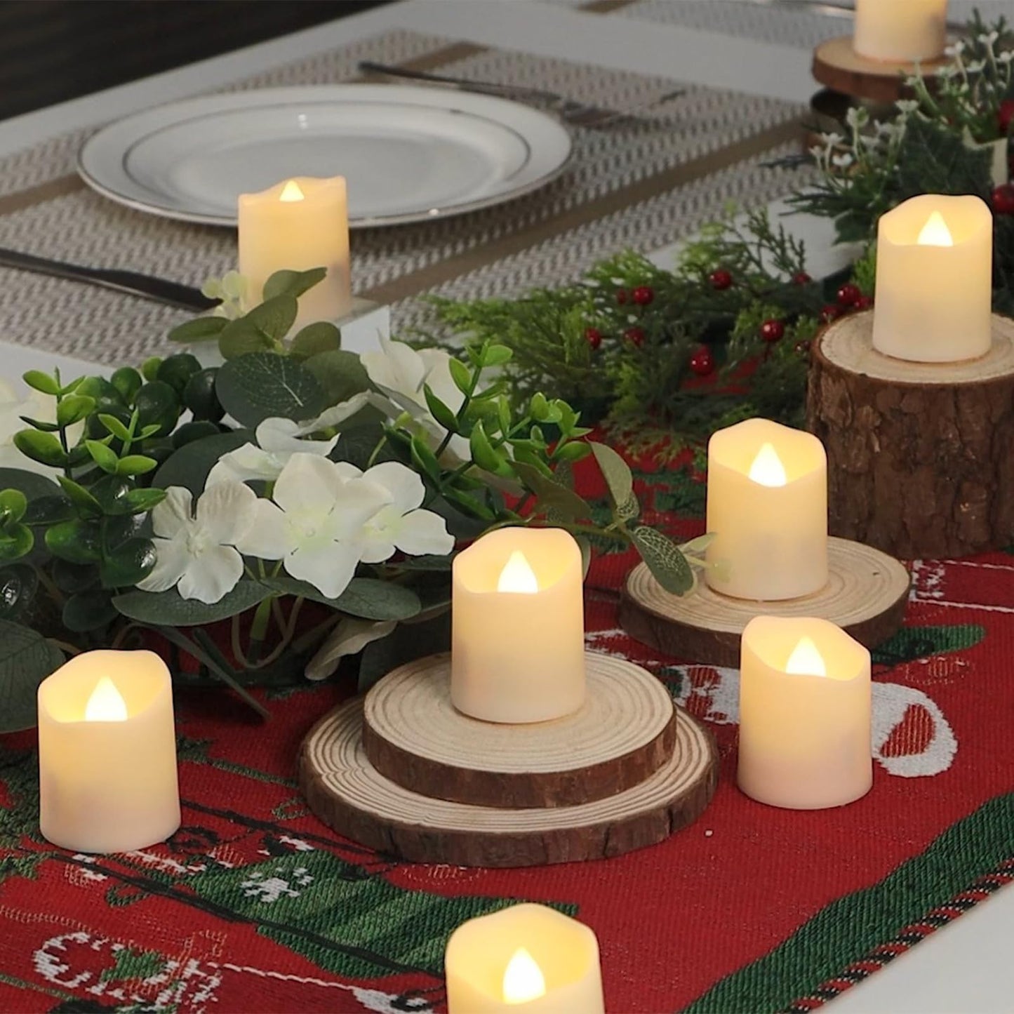 Rechargeable Flameless Tea Lights Candles with Timer & Remote, 12pcs Flickering LED Votive Candles with 2 USB Charging Cables Home, Christmas Festival Decor (Warm White)
