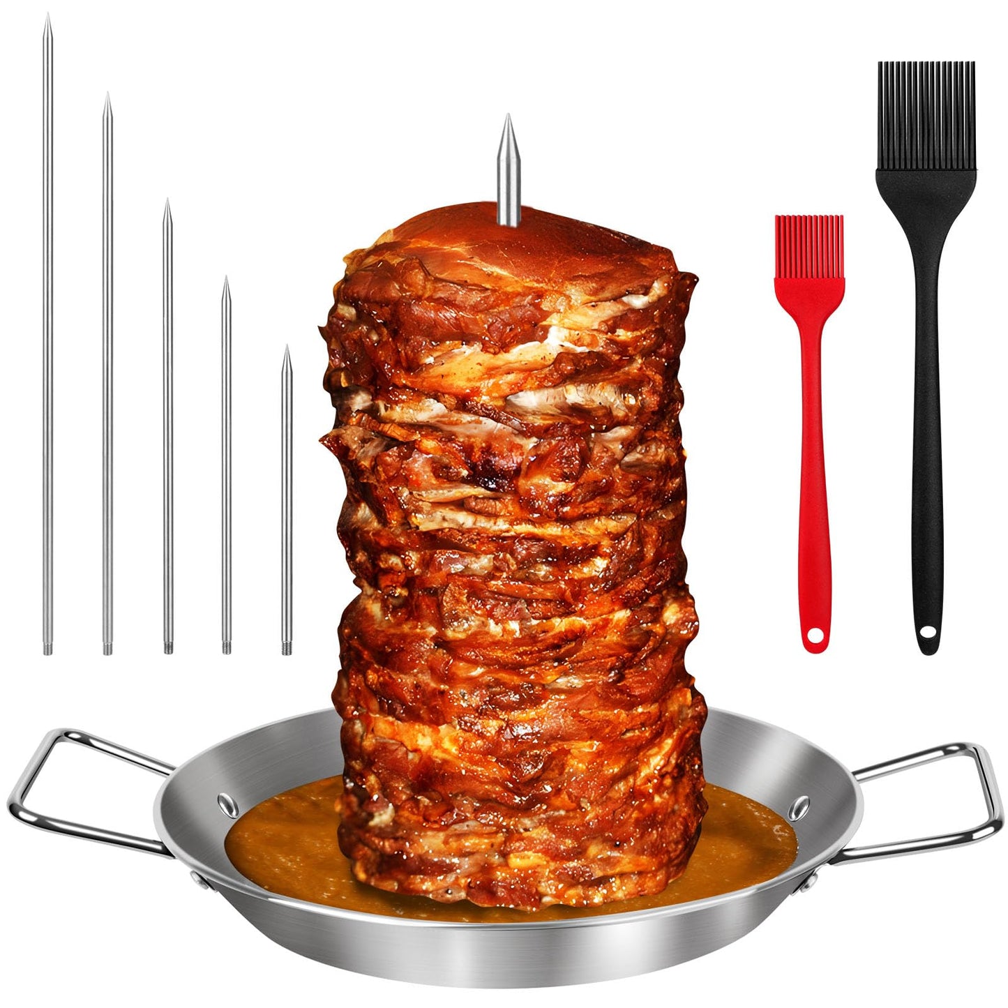 Al Pastor Skewer for Grill, Brazilian Vertical Spit Stand 13 Inch with 5 Removable Spikes (6",8",10",12",14"), for Tacos El Pastor, Shawarma Kebabs Smoker Oven BBQ Dishes
