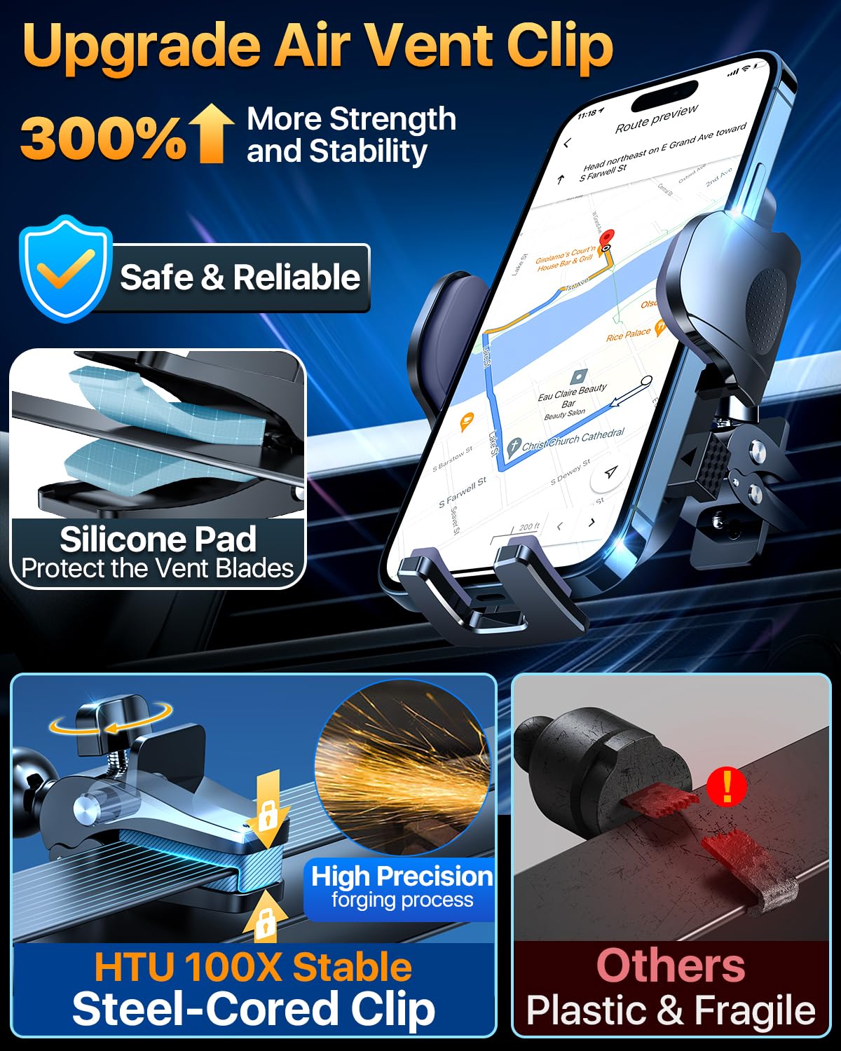 2025 Upgraded Pro Version Phone Holder for Car [Patent & Safety Certs] (Bumpy Roads Friendly) Universal Long Arm Military-Grade Strong Suction Cell Phone Mount Car Dashboard Windshield Vent,Black