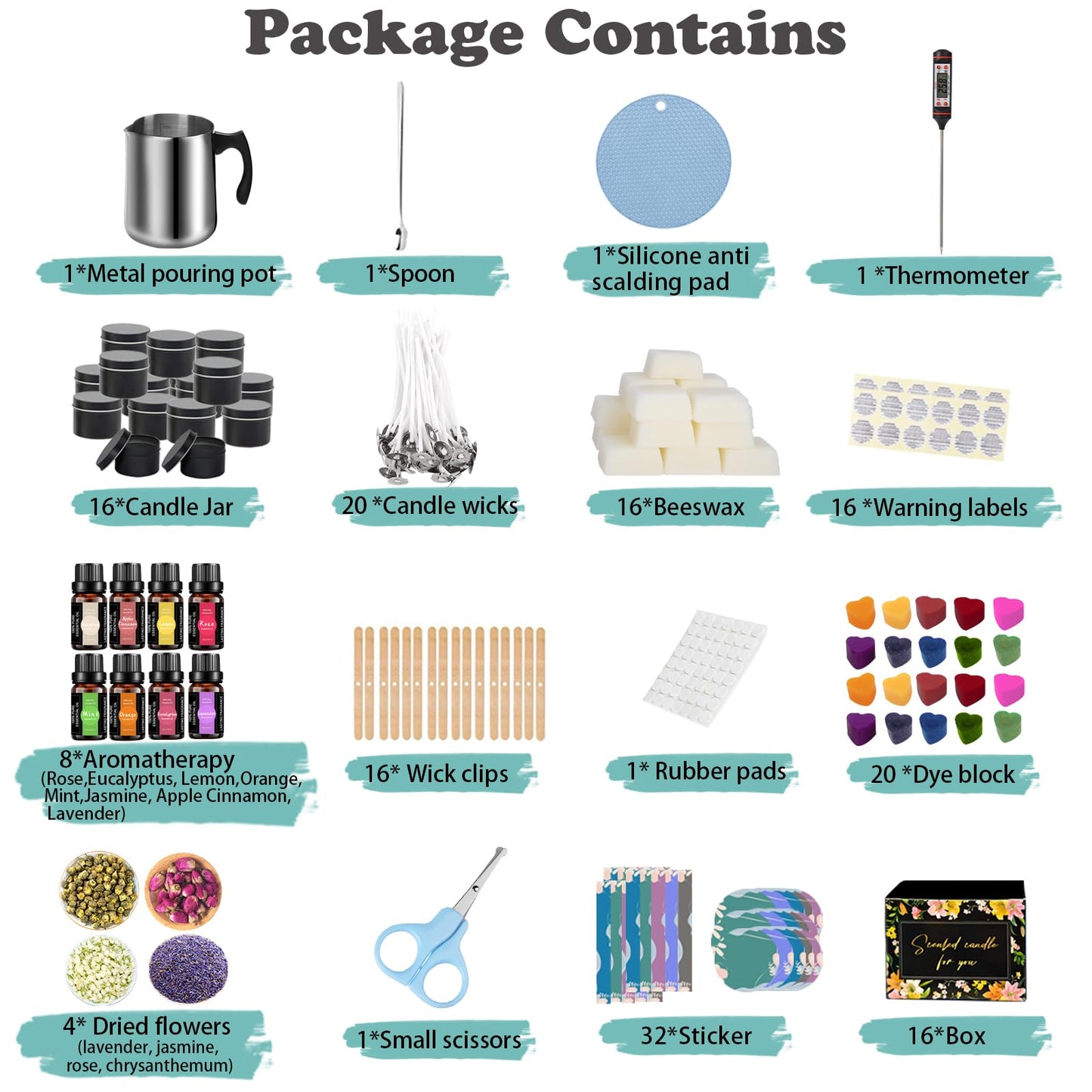 Complete Candle Making Kit, Candle Making Supplies, DIY Arts&Crafts Kits Gift For Adults,Beginners,Including Bees Wax,Wicks,Rich Scents,Wick Clips,550ml Melting WaxPouring Pot,Thermometer,Spoon Etc.
