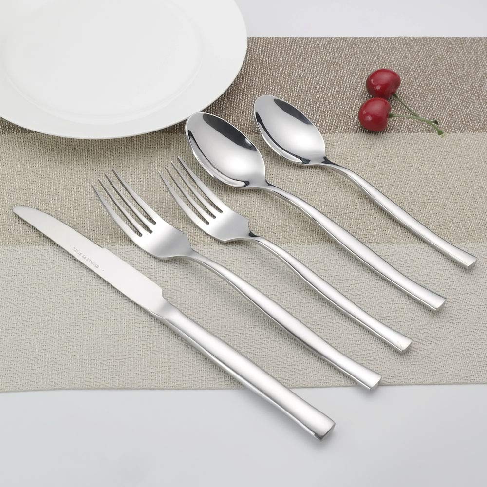 Qskely 60 Pieces Stainless Steel Flatware Knives Forks Spoons, Cutlery Set, Service for 12