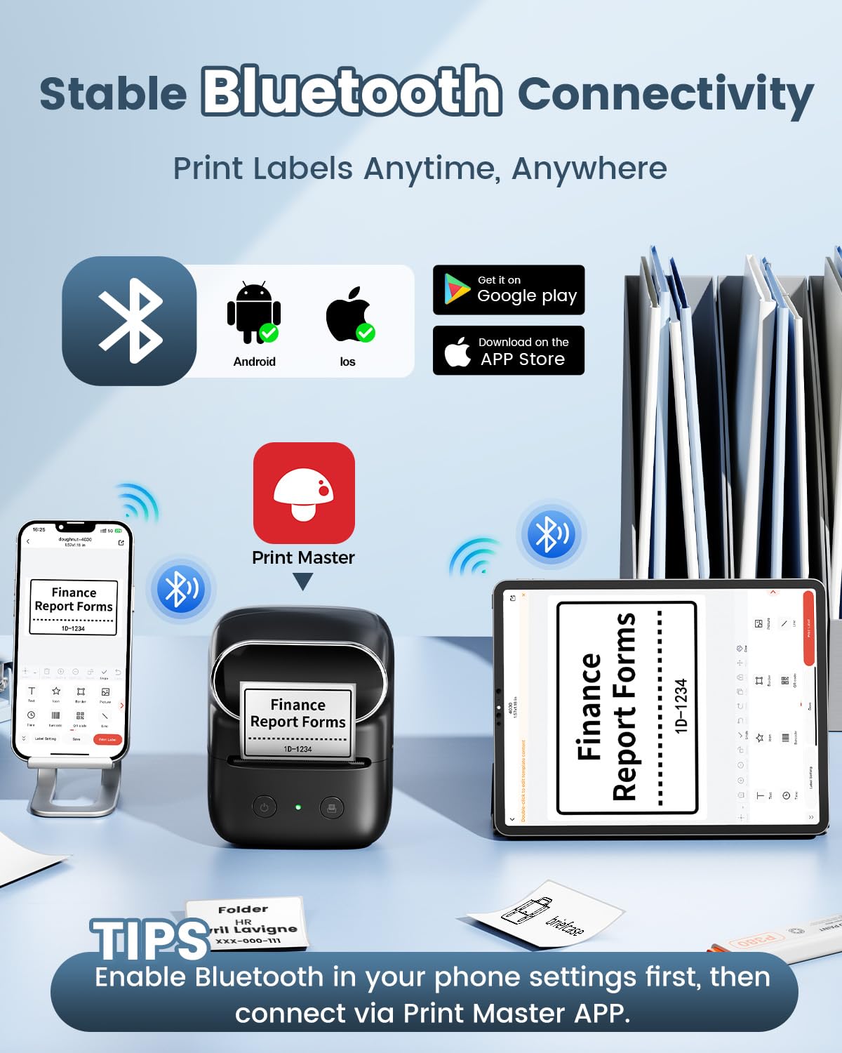 Phomemo M108 Label Maker Machine, Thermal Label Printer, Mini Size and Widely Used for Office, Home, School, Business, Came with 1 Roll White Labels