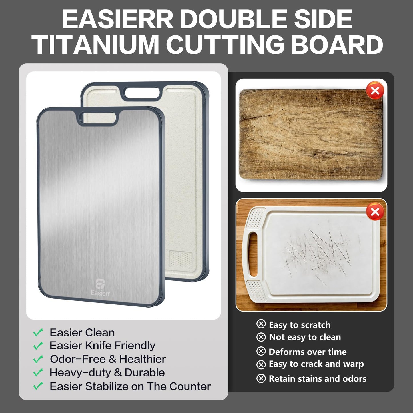 Easierr Extra Large Titanium Cutting Board, Cutting Board for Kitchen with Juice Groove, 17 x 12 inch