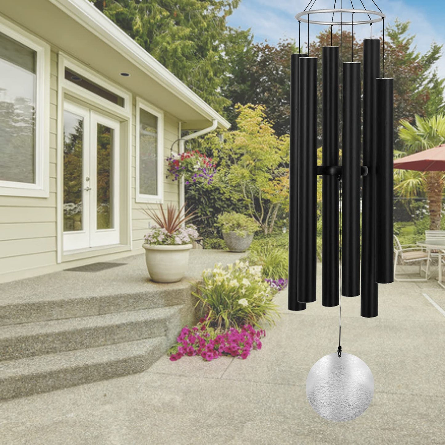 ASTARIN Large Wind Chimes Outdoor Deep Tone,45Inch Sympathy Wind Chimes with 6 Tubes Tuned Relaxing Melody,Memorial Wind Chimes Large for Mom,Garden Decor,Black
