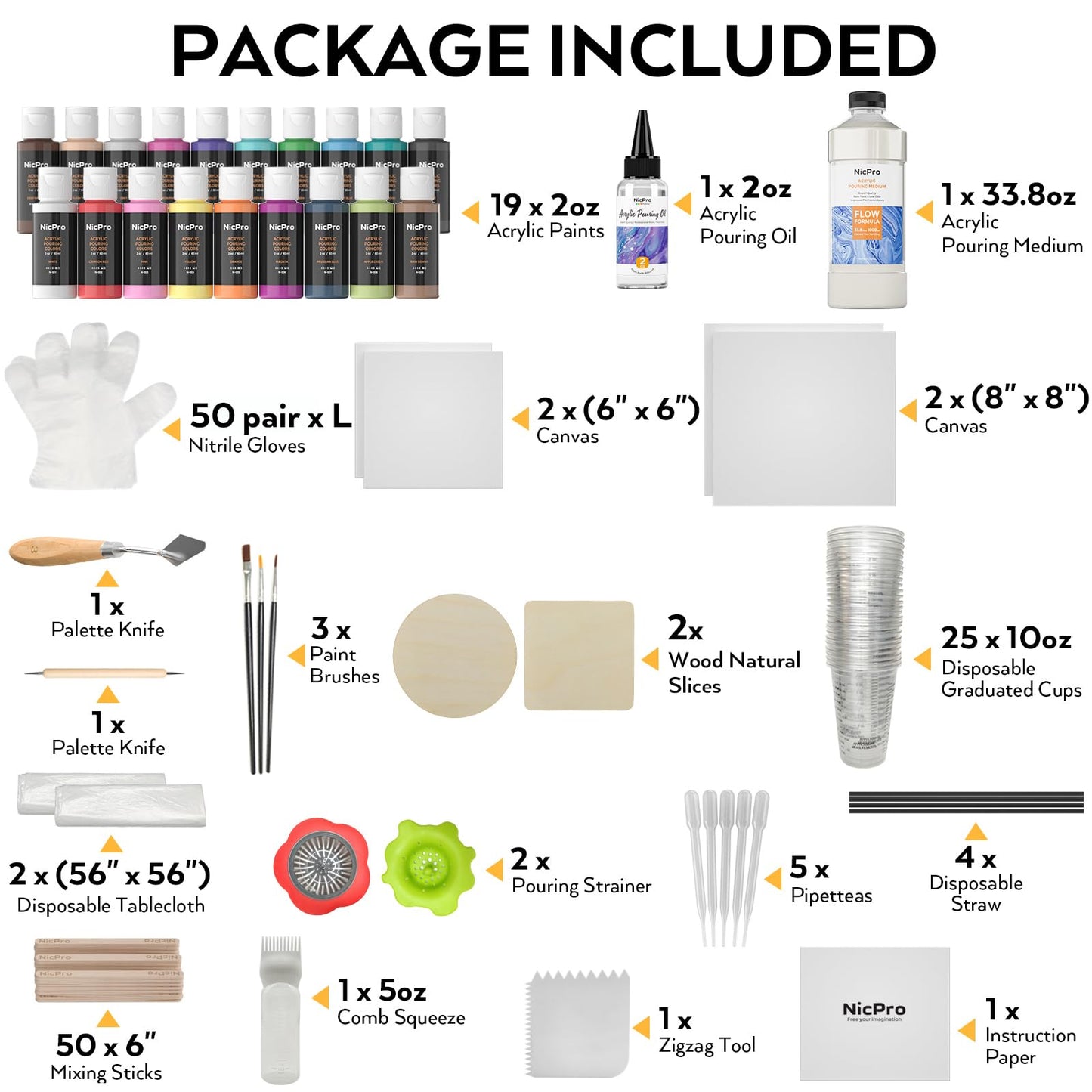 Nicpro 19 Colors Acrylic Painting Pouring Kit, Artist Starter Supplies Including 19 Colors Acrylic Paints,Pouring Medium, Silicone Oil, Canvases, Gloves, Strainers, Mixing Stick, Instructions for Flow DIY Painting