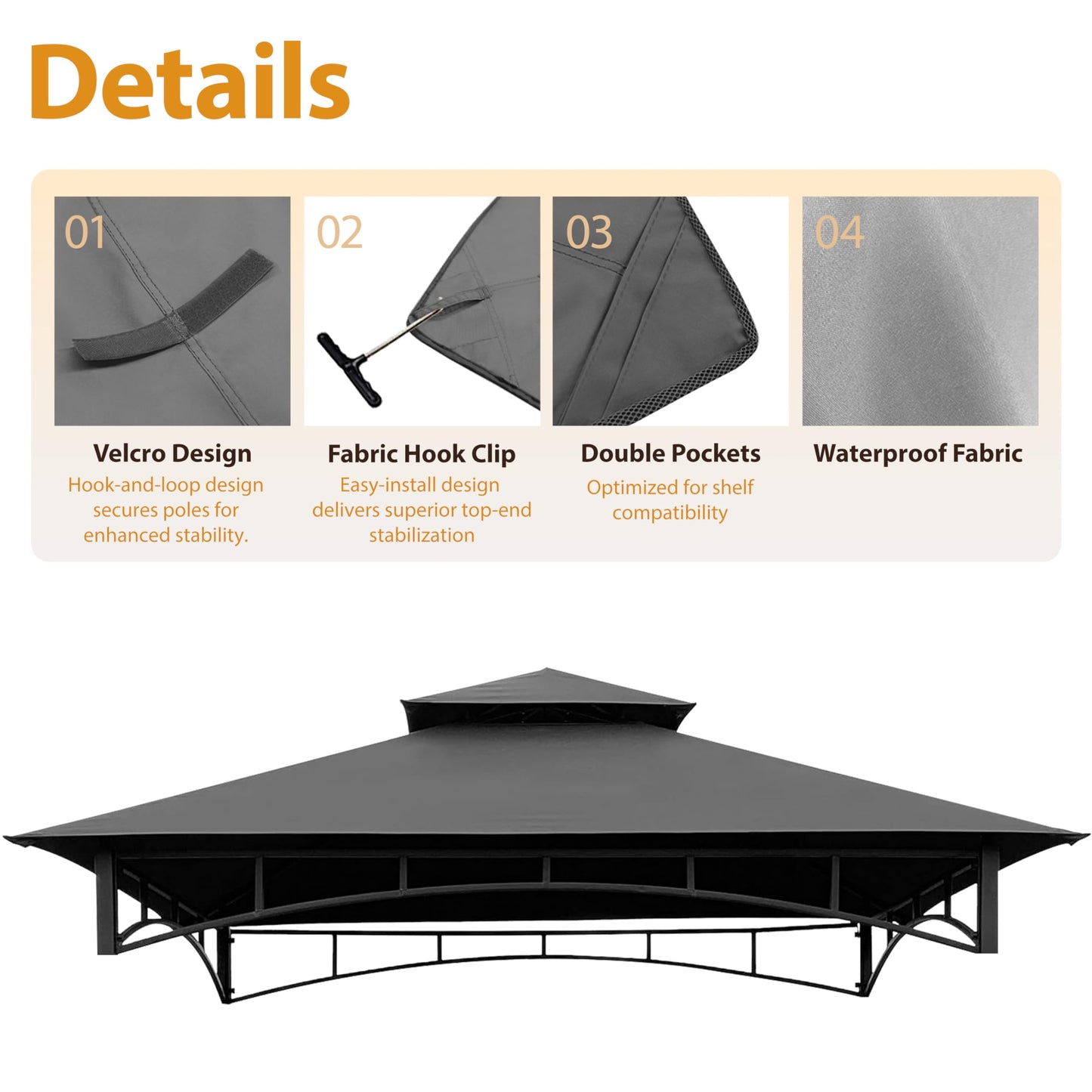 Coastshade Replacement Gill Gazebo BBQ Canopy Top for Model #L-GG001PST-F,8x5 Gazebo Grill Canopy BBQ Gazebos Top Only,Gray