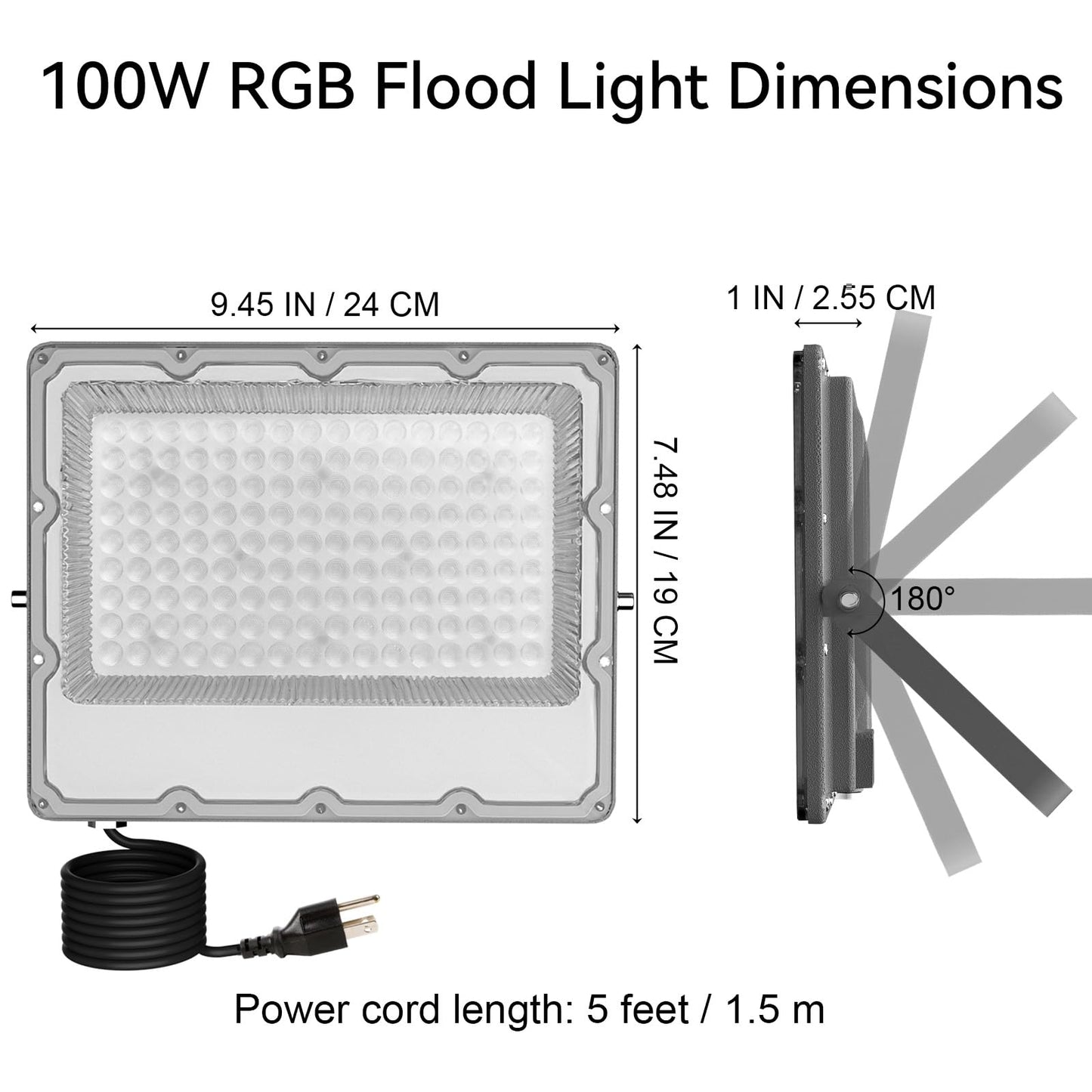 MEEKBOS 2-Pack 100W RGB LED Flood Lights Outdoor, 10000LM Color Changing Lights with Bluetooth App & 2.4G Remote Control, IP66 Waterproof, 16M Colors, Music Sync & Timer