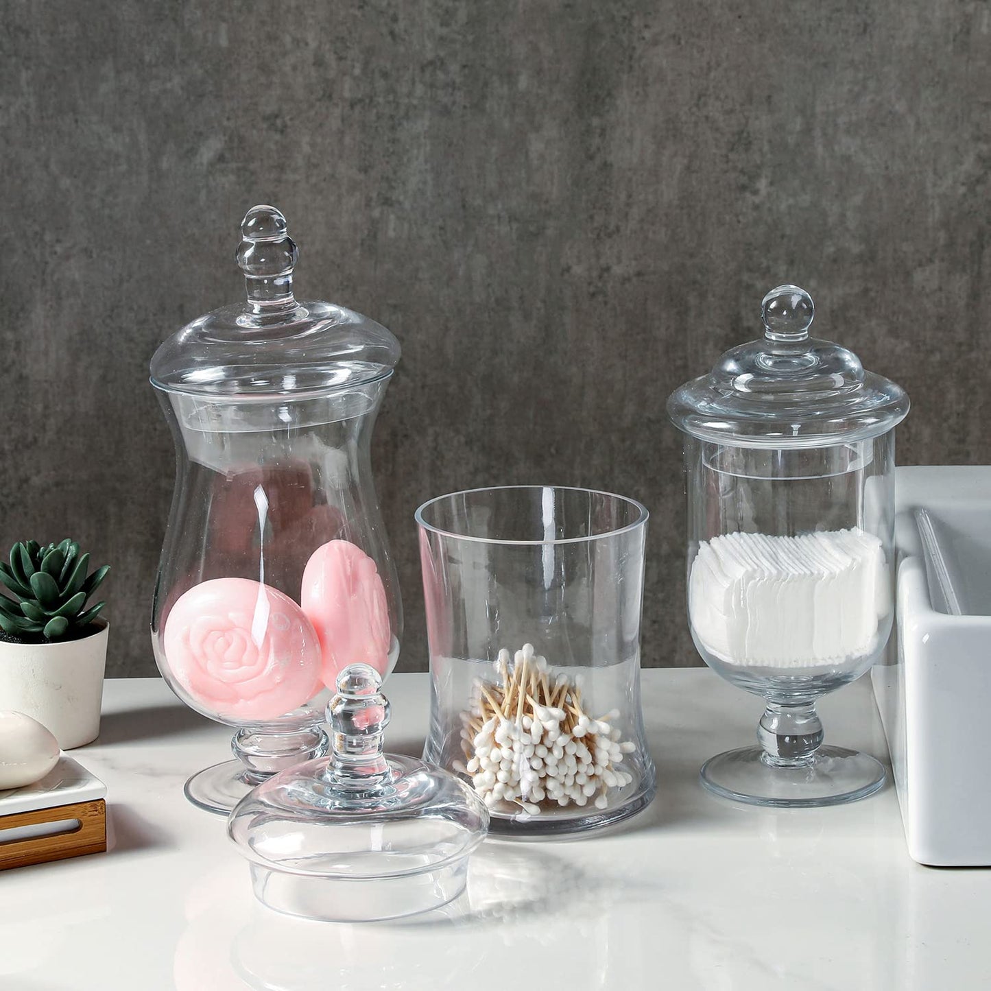 MyGift Set of 3 Small Clear Glass Storage & Display Canisters/Wedding Buffet & Apothecary Jars