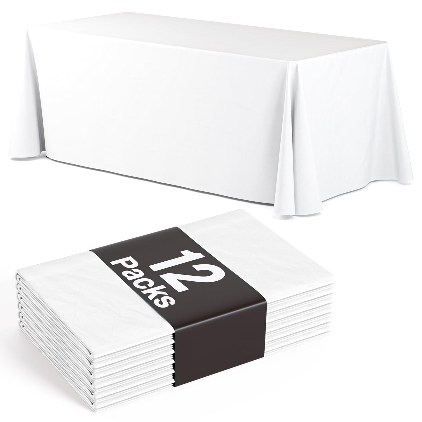 12 Pack White Plastic Table Cloth - 70 x 120 Inch Rectangle Disposable Tablecloth for Parties - Rectangle Tablecloth - Disposable Table Cloths for Parties - Great for Picnics And Formal Events