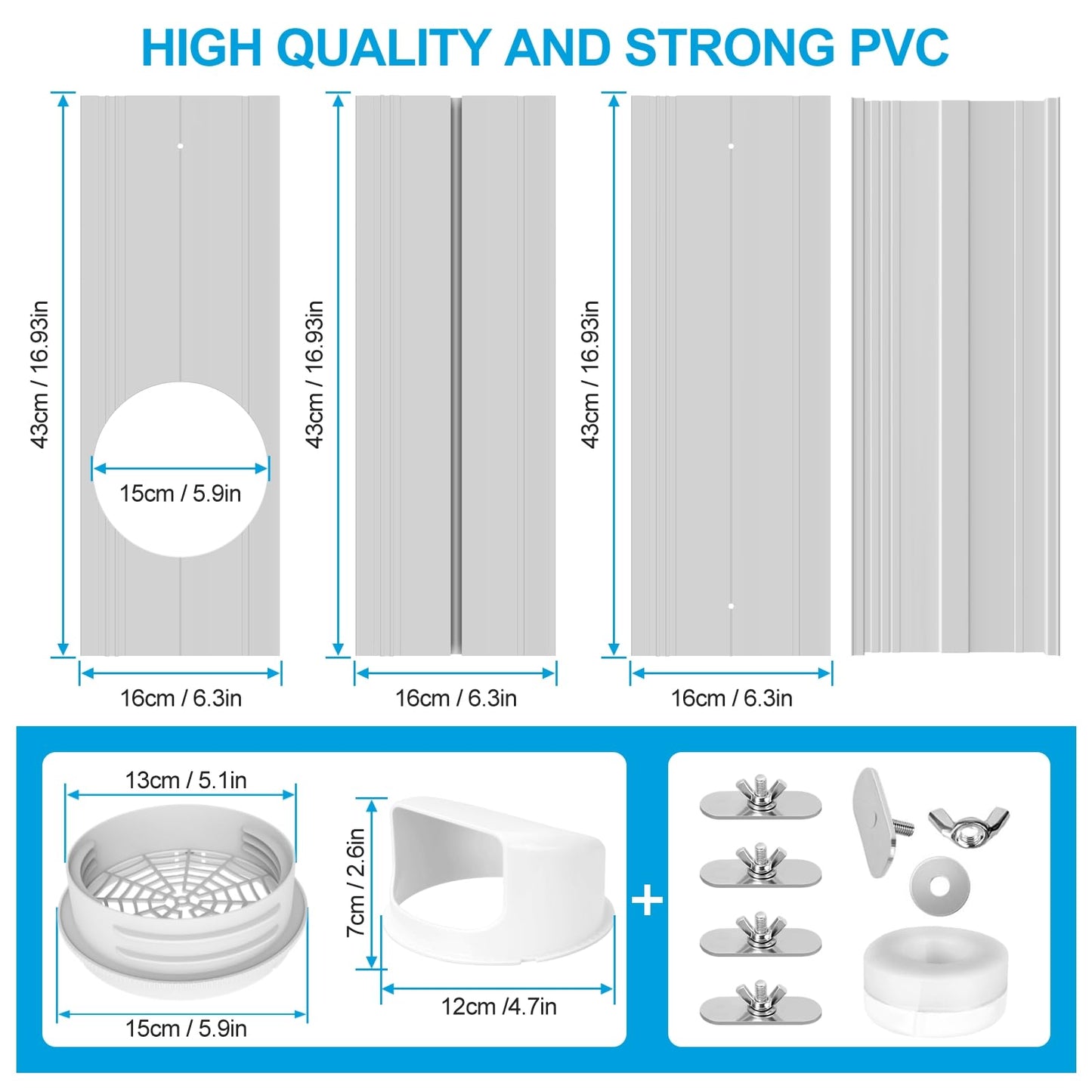 Portable AC Window Vent Kit with Universal Coupler for 5.1"/5.9" Exhaust Hose, Upgraded Mobile Air Conditioner Window Seal Kit with 4 Adjustable Seal Panels for Horizontal & Vertical Sliding Windows