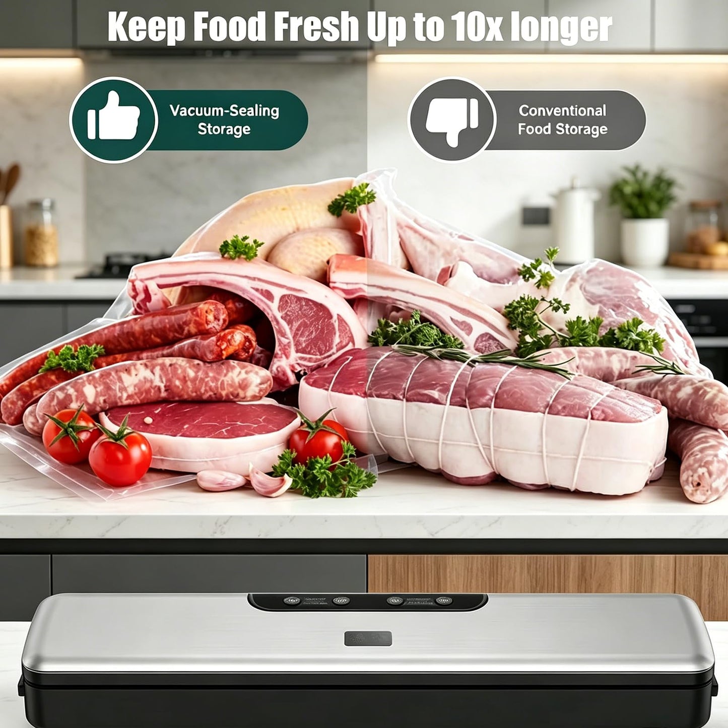 Food Vacuum Sealer Machine Compact Portable Automatic Food Saver for Dry&Moist Food with 100+ Times Continuous Seals 5mm Anti-Freeze Seal 5 Seal Modes for Costco Bulk Meat/Maple Ingredients