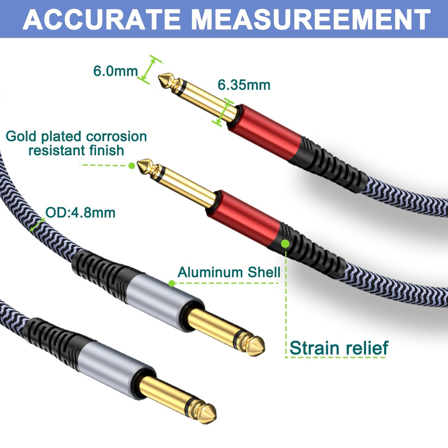 GOSYSONG 1/4 Guitar Instrument Cable 50ft 2-Pack, Instrument Cable Compatible with Electric Guitar,Bass,Drums,Pedal,Amplifier,Preamp,Mixer,Tuner,Speaker,Acoustic,Straight to Straight 1/4 inch Cable