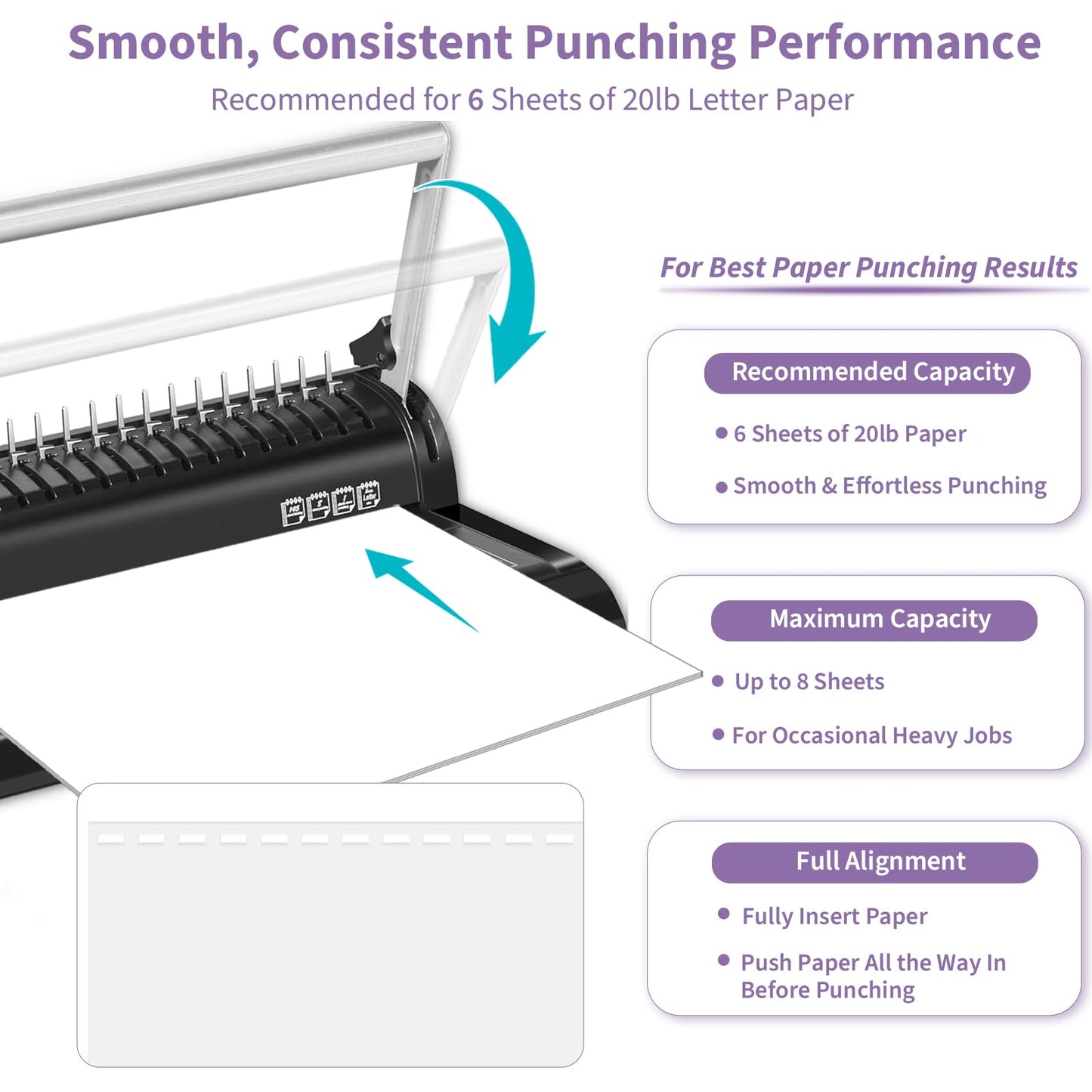 Binditek Binding Machine, 19-Hole, 145 Sheets, Comb Binder Machines with 30 PCS 1/2" Binding Combs, for Letter Size, Fixed Margin