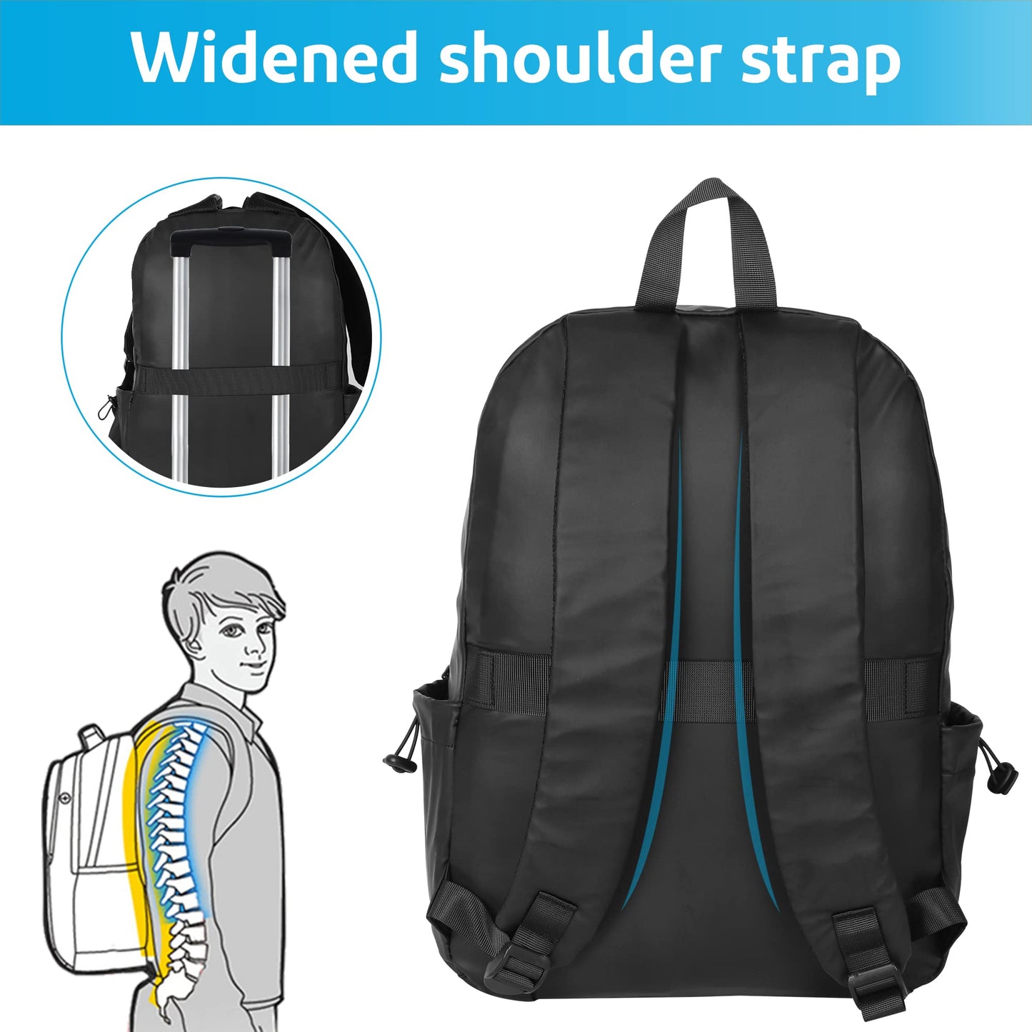 Jranter Casual Hiking Daypack Waterproof Bookbag Simple School College Bag Laptop Backpack Large Capacity, Black, Black, 11.22*17.3*4.92 inch (L*H*W), Daypack Backpacks School Backpack