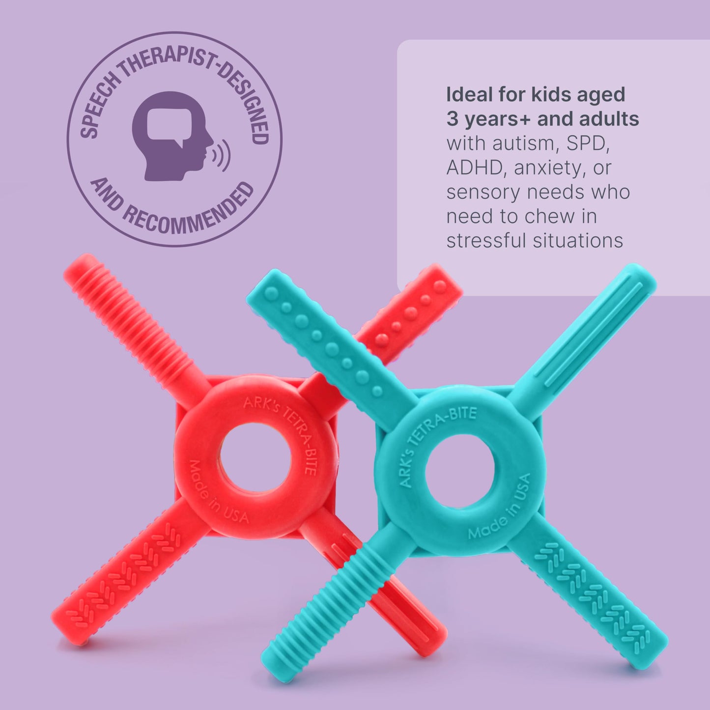 ARK Tetra-Bite® Chewy Fidget, Sensory Toys for Kids and Adults, Chewy Fidget for Autism, ADHD, SPD, Anxiety, Medical-Grade Chew Tools, XXT, Very Firm, Royal Blue