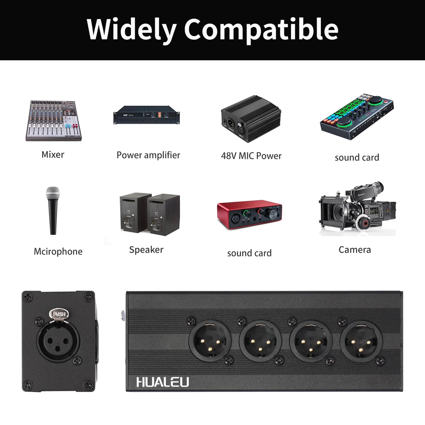 HUALEU 3Pin XLR 1 Female to 4 Male Splitter,4Way XLR Single Input to Four Output Parallel Connection Adapter,One Input to 4 Output Audio DMX Adapter