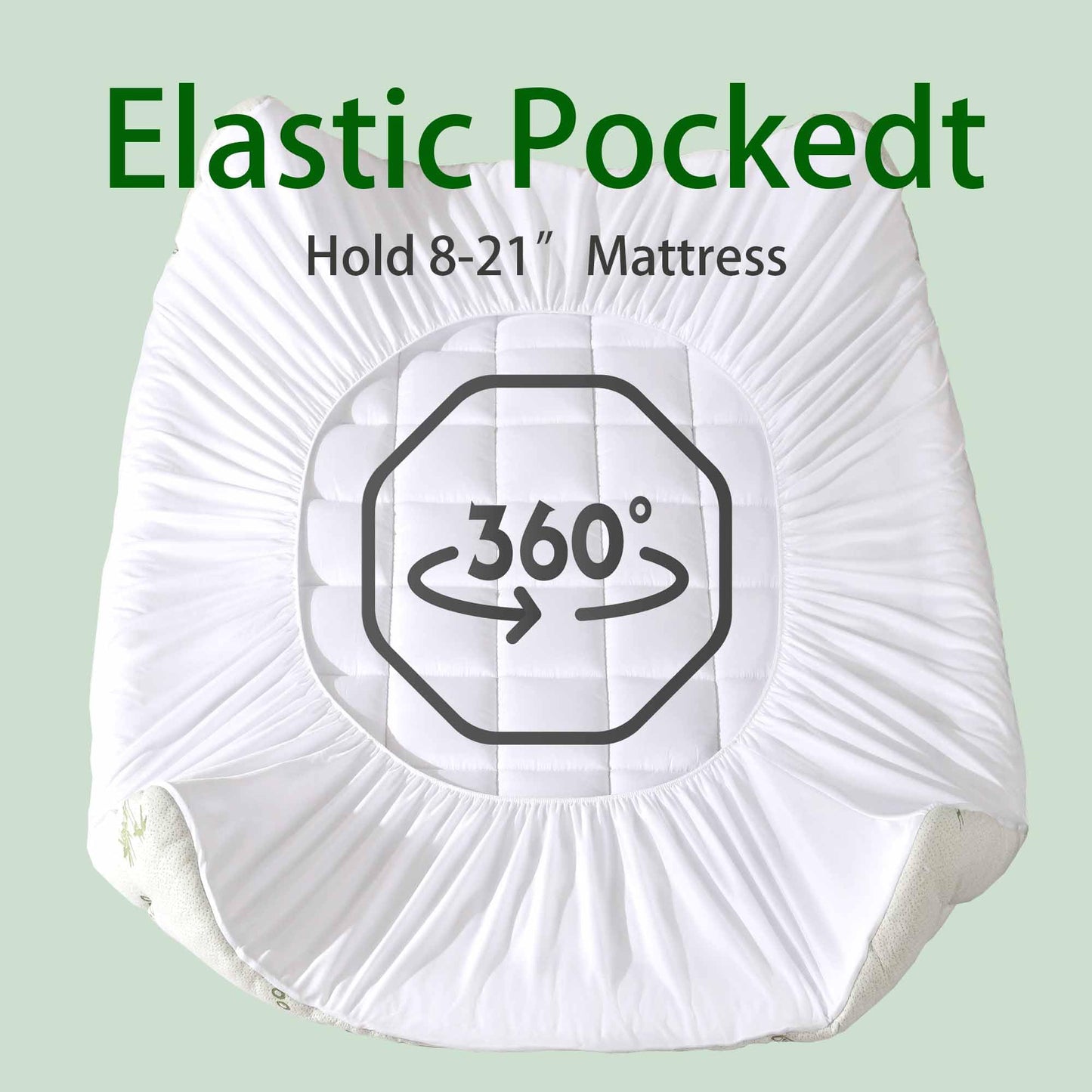 King Size Mattress Topper, Viscose Made from Bamboo, Ultra Soft Pillow Top Mattress Pad for Back Pain Relief, Naturally Cooling for Hot Sleepers, Green
