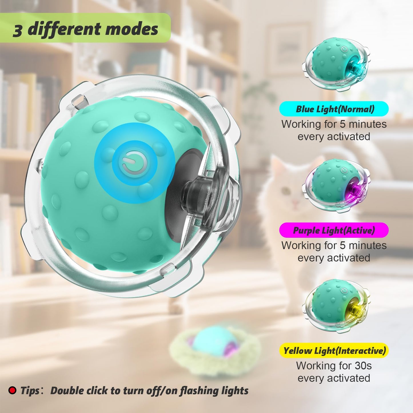 FUGODIWI Interactive Cat Toy for Indoor Cats - Automatic Rolling Cat Ball with Motion Activated Chirping & Light,Hide and Seek Mouse Game,Stimulates Hunting Instincts,Fun Kitten Enrichment Toy