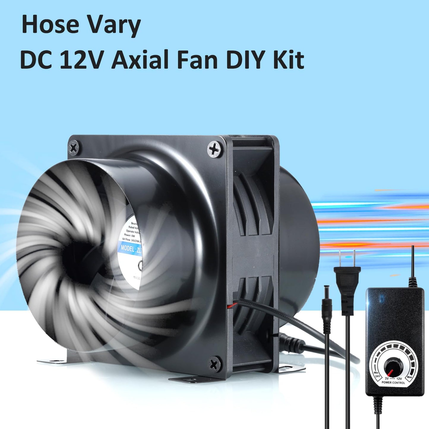 4" Axial Exhaust Fan, 3000RPM 120mm DC12V Dual Ball Bearings Air Exhaust Fume Smoke Extractor Fan Kit for DIY Soldering, 3D Laser, Paint Booth (4" Duct Adapters, Mesh, Dimmer Included)
