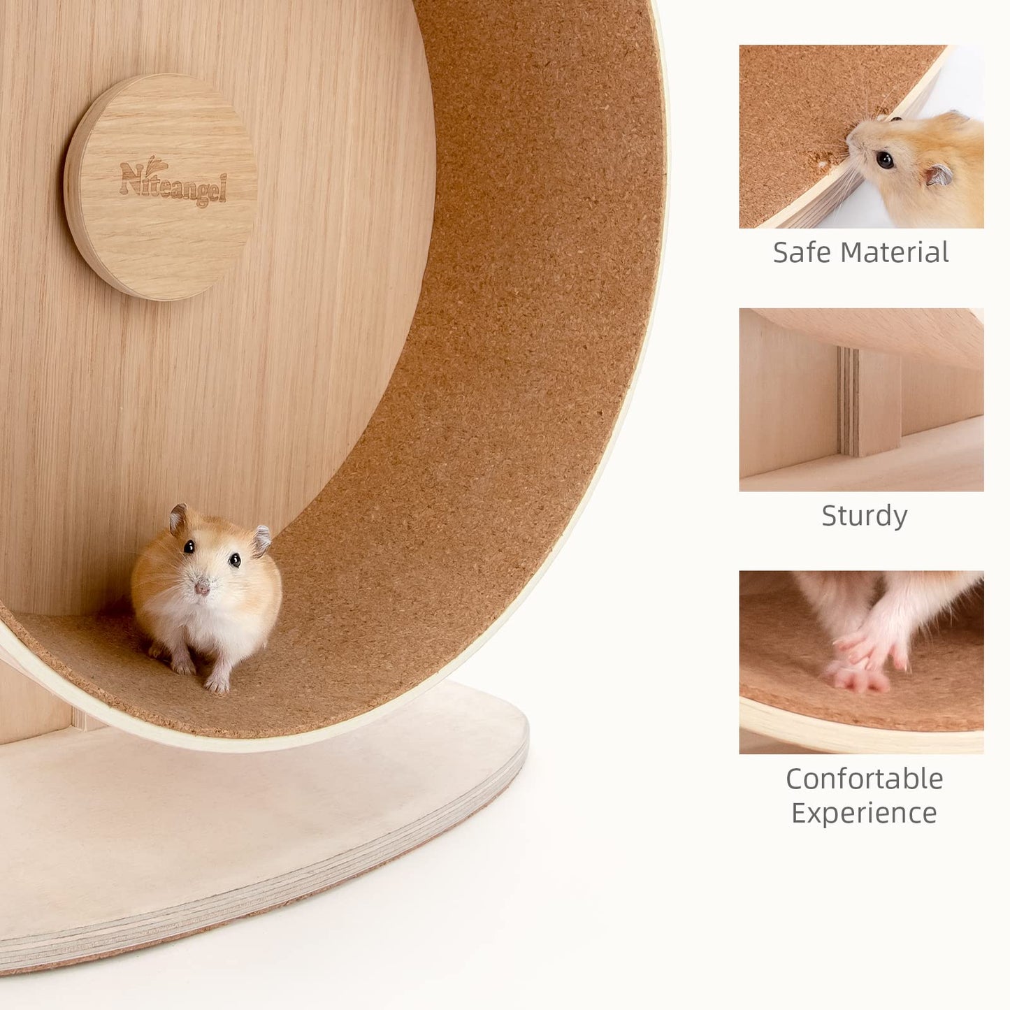 Niteangel Wooden Hamster Exercise Wheel: - Silent Hamster Running Wheel for Hamsters Gerbil Mice and Other Similar-Sized Small Pets (Medium)