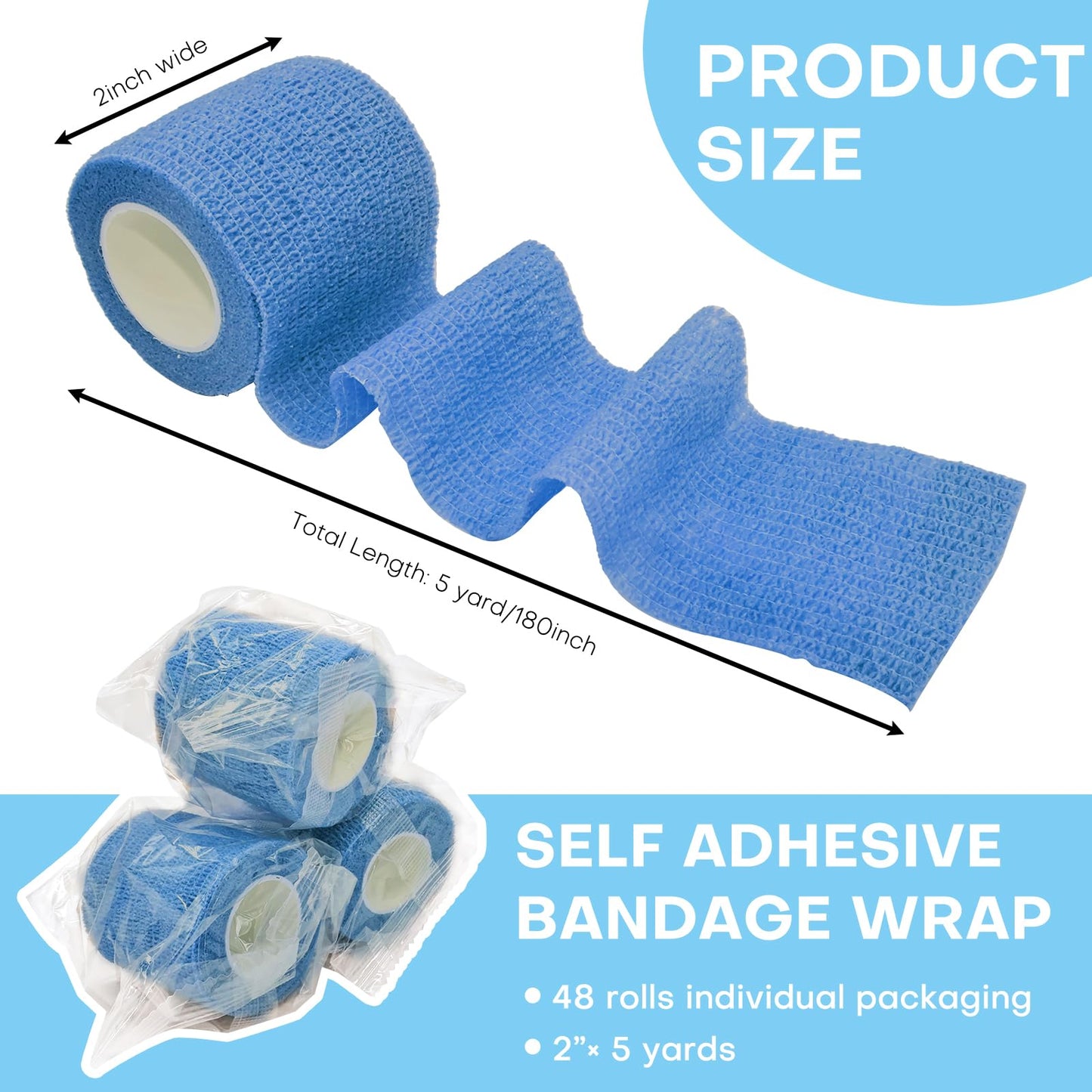 Fenhupe 48 Pack 2” x 5 Yards Self Adhesive Bandage Wrap, Elastic Breathable Cohesive Bandage Wrap Athletic Stretch Tape for Wrist Ankle Sports (Multi-Color)