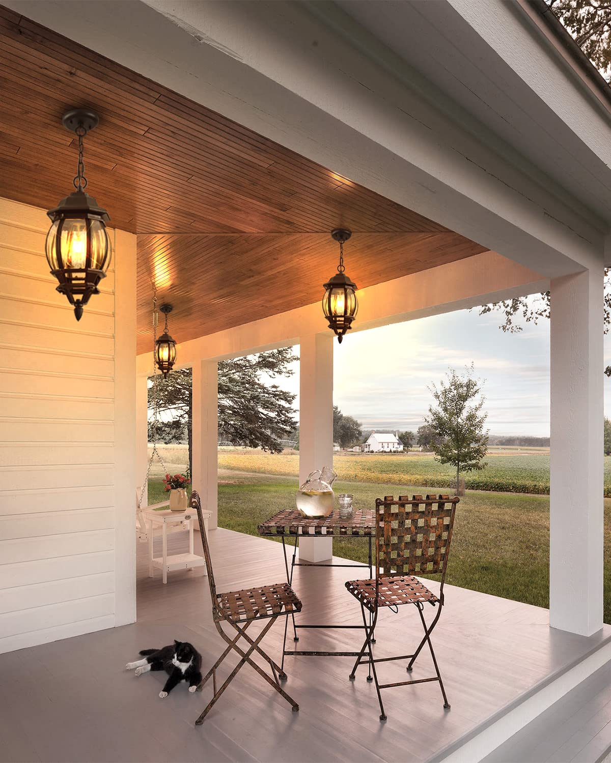 VIANIS Black Outdoor Chandelier, Aluminum Hanging Outdoor Lights with Waterproof, Outdoor Ceiling Lights for Porch Sconce Anti-Rust, Adjustable Outdoor Pendant Light Lantern for House, Door