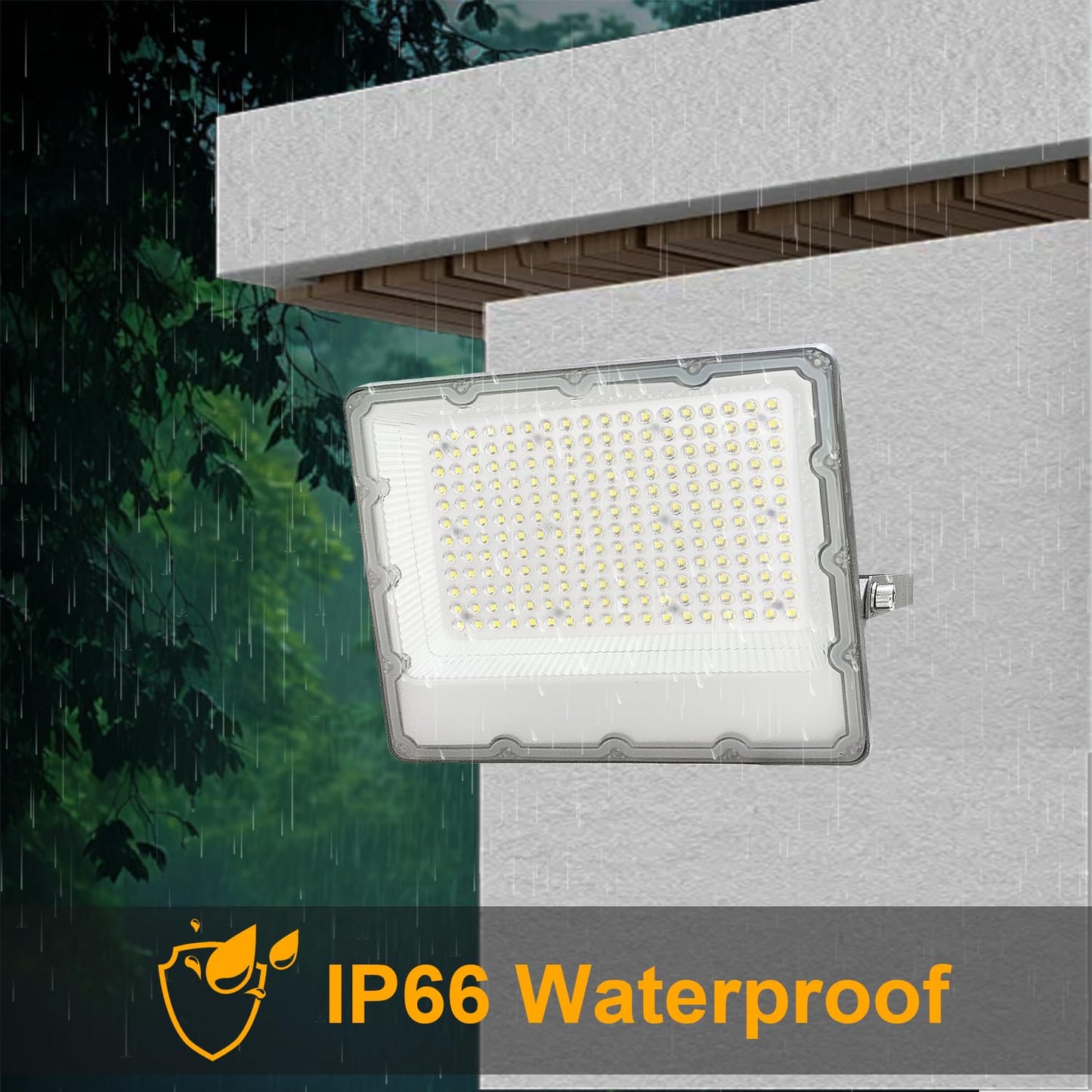 200W LED Flood Lights Plug in, Security Light Fixtures 6500K 20000LM Illumination, IP66 Waterproof Outdoor White Lighting Projects for Ball Ground, Parking Lot, Pathway, Yard, Garden, Garage (2 Pack)