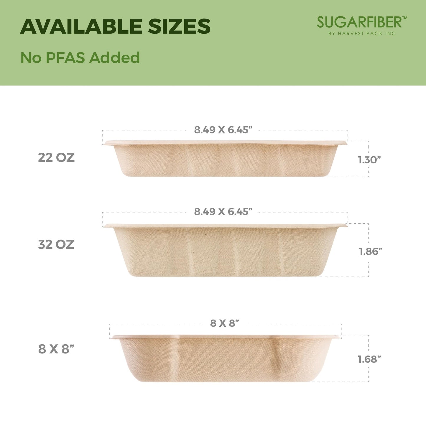 [100 COUNT]Harvest Pack 32 oz Compostable Food Trays, 8.49" x 6.45" x 1.86" Disposable PFAS FREE Food Container, Bagasse Rectangle Paper Plates, Sugarcane Eco-Friendly Plant Fibers, No Lids included