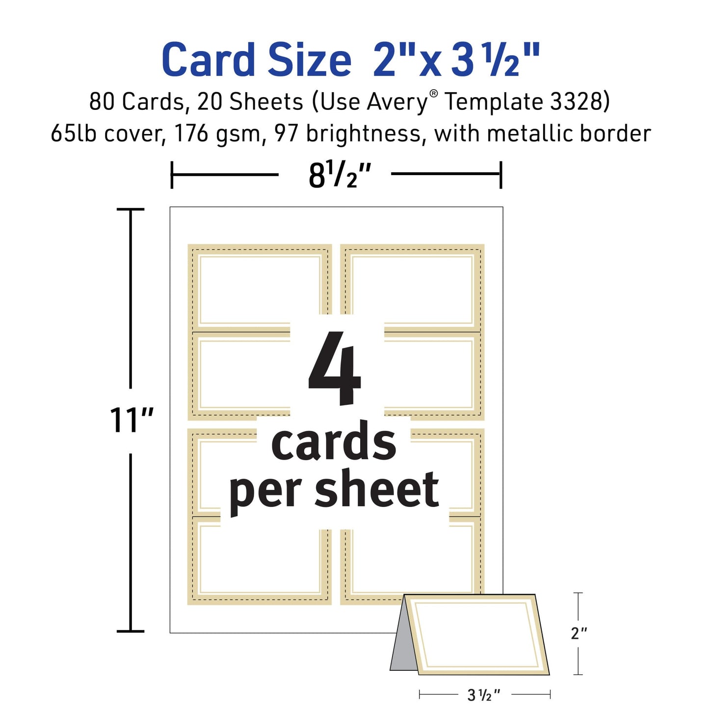 Tent Card W/Metallic Gold Border/Inkjet,20-sht,80/PK