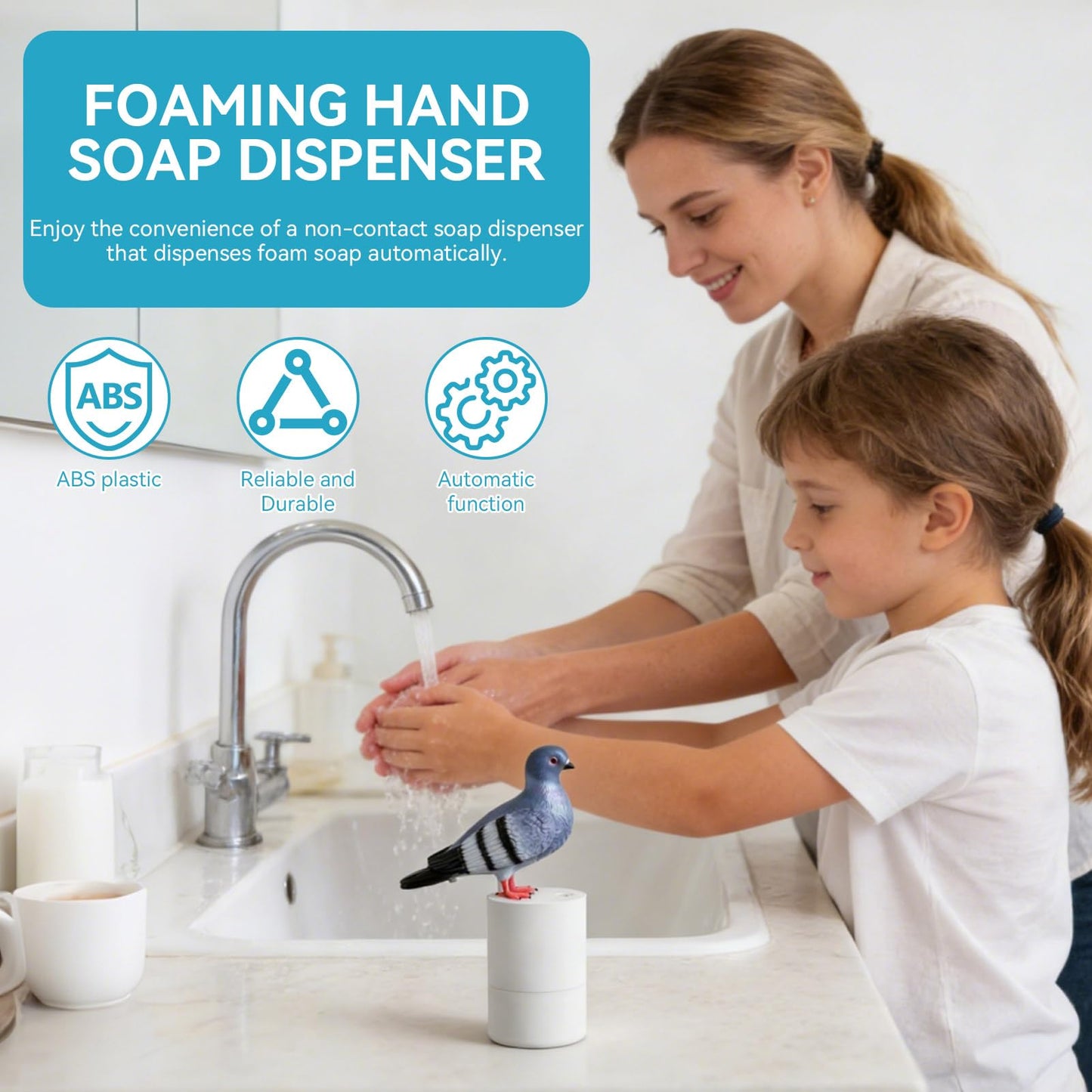 Automatic Foam Soap Dispenser, Pigeon Touchless Foaming Hand Soap Dispenser Automatic Induction Refillable Bird Shaped for Kitchen Bathroom Restaurant Office