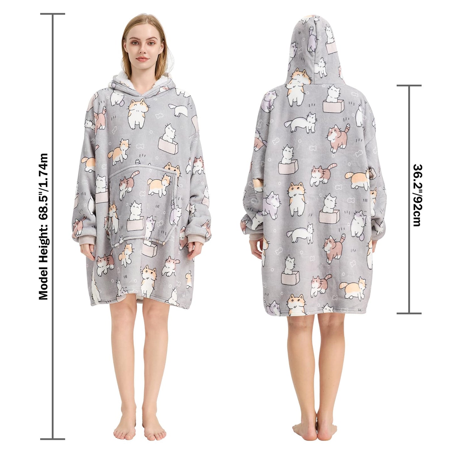 Fotgear Wearable Blanket Hoodie for Women, Oversized Hoodie Blanket with Giant Hood Pocket, One Size Fits All, Soft Warm Cozy Sherpa as Gifts for Adults, Teens (Grey)