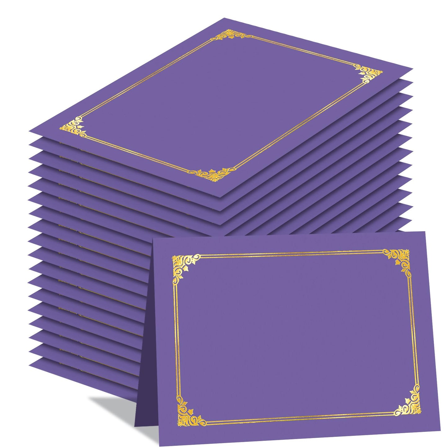HAUTOCO 50 Packs Certificate Holders, Purple Diploma Holders, Document Award Covers Certificate Folders with Gold Foil Border for 8.5x11 Letter Size