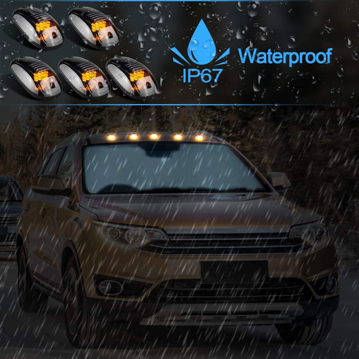 LIMICAR 5X Amber Cab Roof Marker Top Clearance Running 12LED Cab Lights Compatible w/ 03-10 Dodge Ram 1500 2500 3500 4500 11-16 Ram 1500 2500 3500 4500 5500 Pickup Trucks w/ Stock Cab Marker Lights