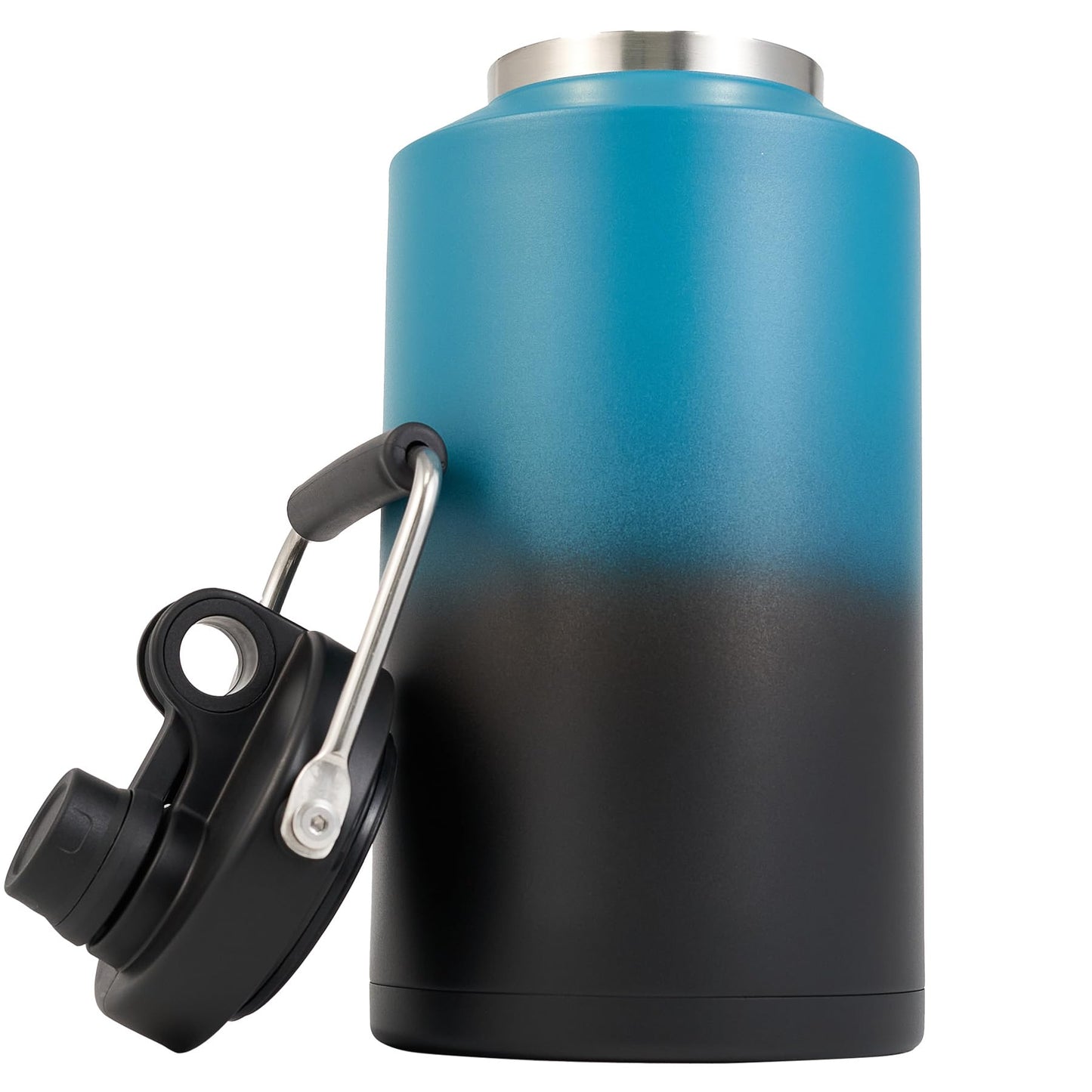Kerilyn Insulated Jug with Handle, 1 Gallon, 128oz Stainless Steel, Large Double Vacuum Water Bottle for Hot & Cold Drinks, Wide Mouth, Sweat Proof, Great for Travel, Hiking & Camping, Blue & Black