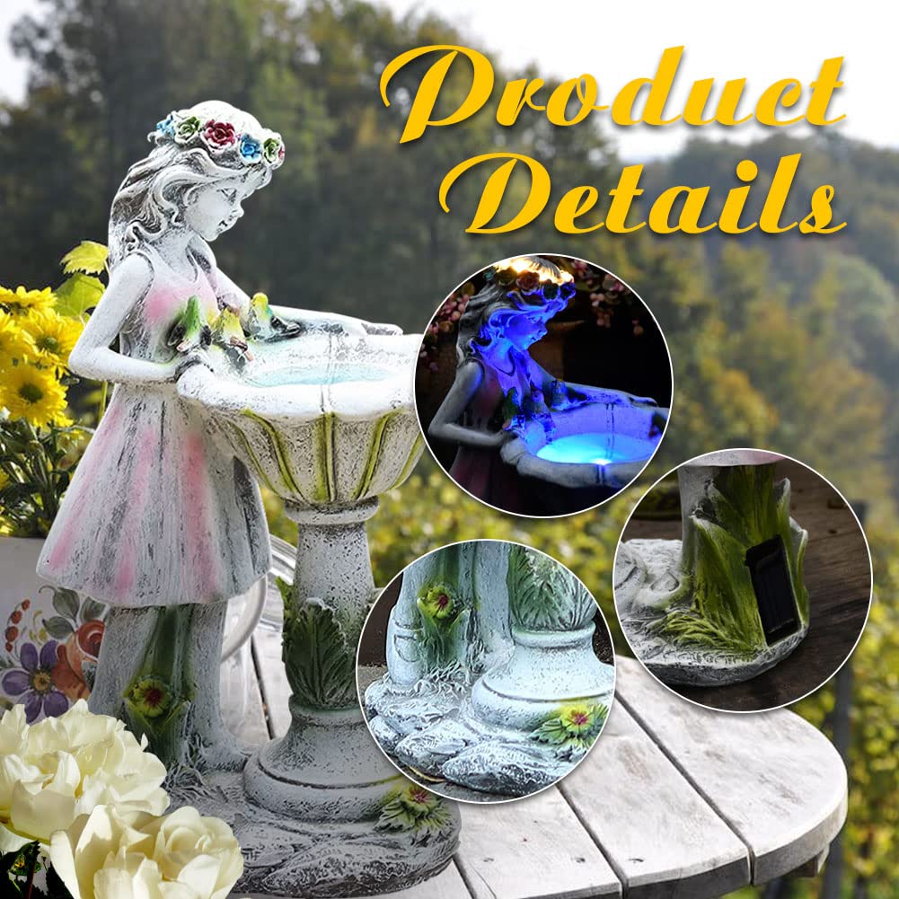 Fairy Garden Statue Outdoor Decoration, Waterproof Resin Solar Light Garden Angel Statue, Garden Art Sculpture Decoration for Patio Lawn Porch