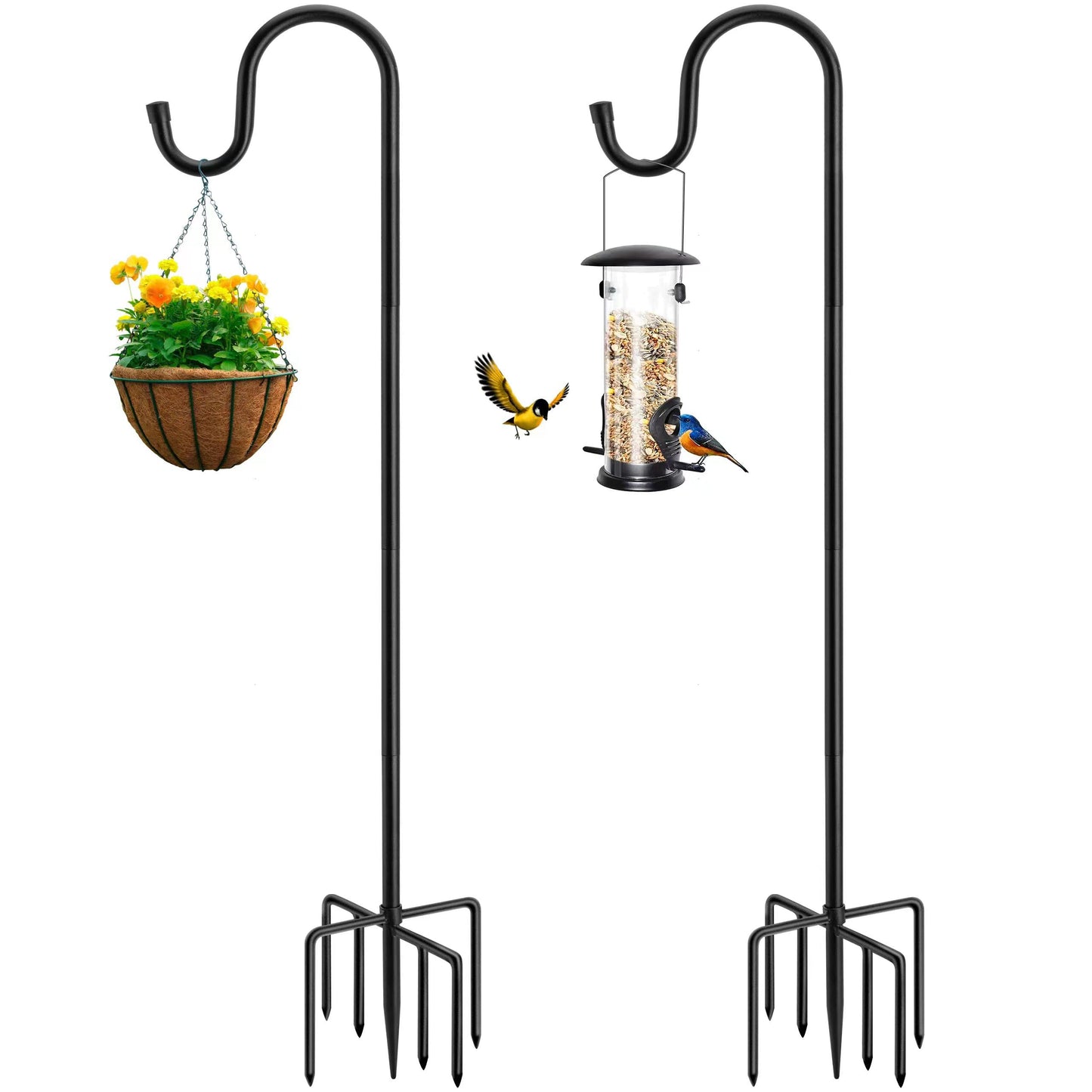 72" Shepherds Hooks for Outdoor, Heavy Duty Bird Feeder Pole with 7 Base Prongs, Adjustable Garden Hanging Holder for Bird Feeders, Solar Light Lanterns, Garden Plant Hanger Stands,2 Pack