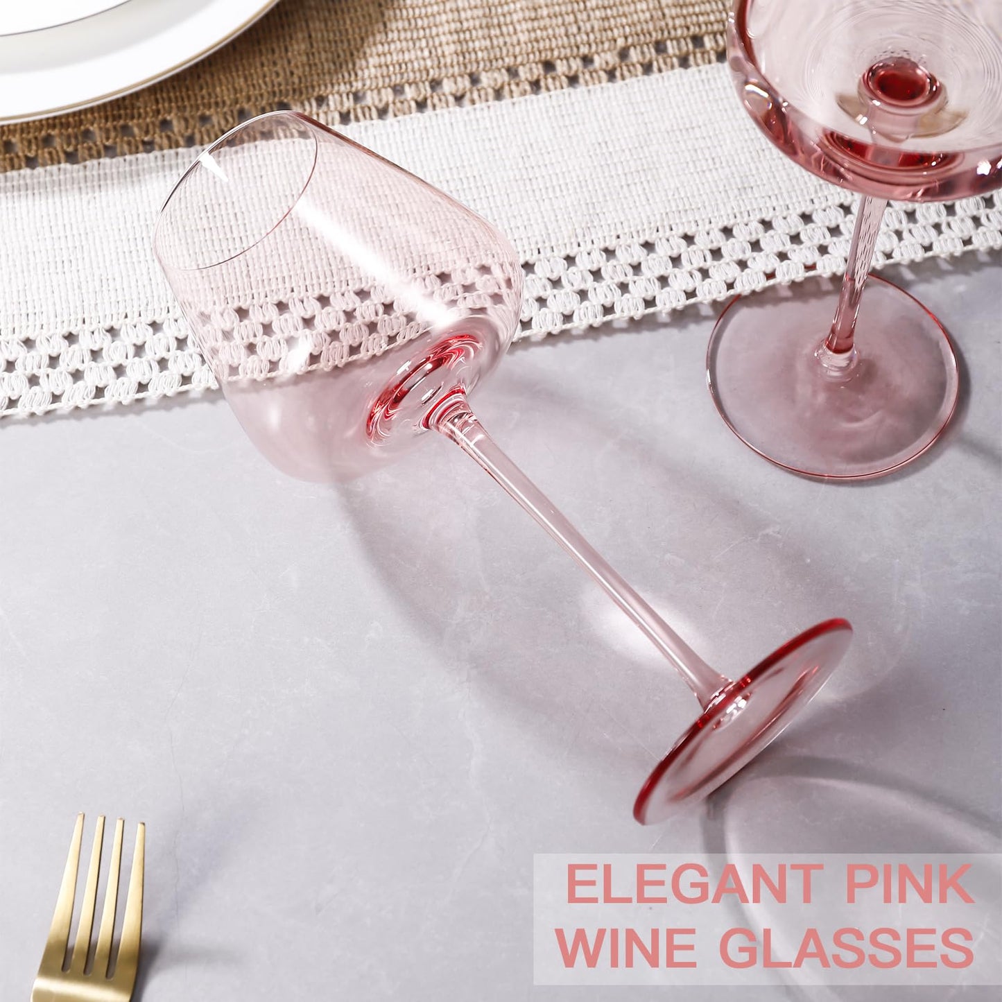 JOVGANK Pink Wine Glasses Set of 6, Hand Blown Large Colored Wine Glass 18Oz, Lead-Free Premium Crystal Long Stem Red and Thanksgiving Wine Glass, Housewarming and Mother's Day Gift