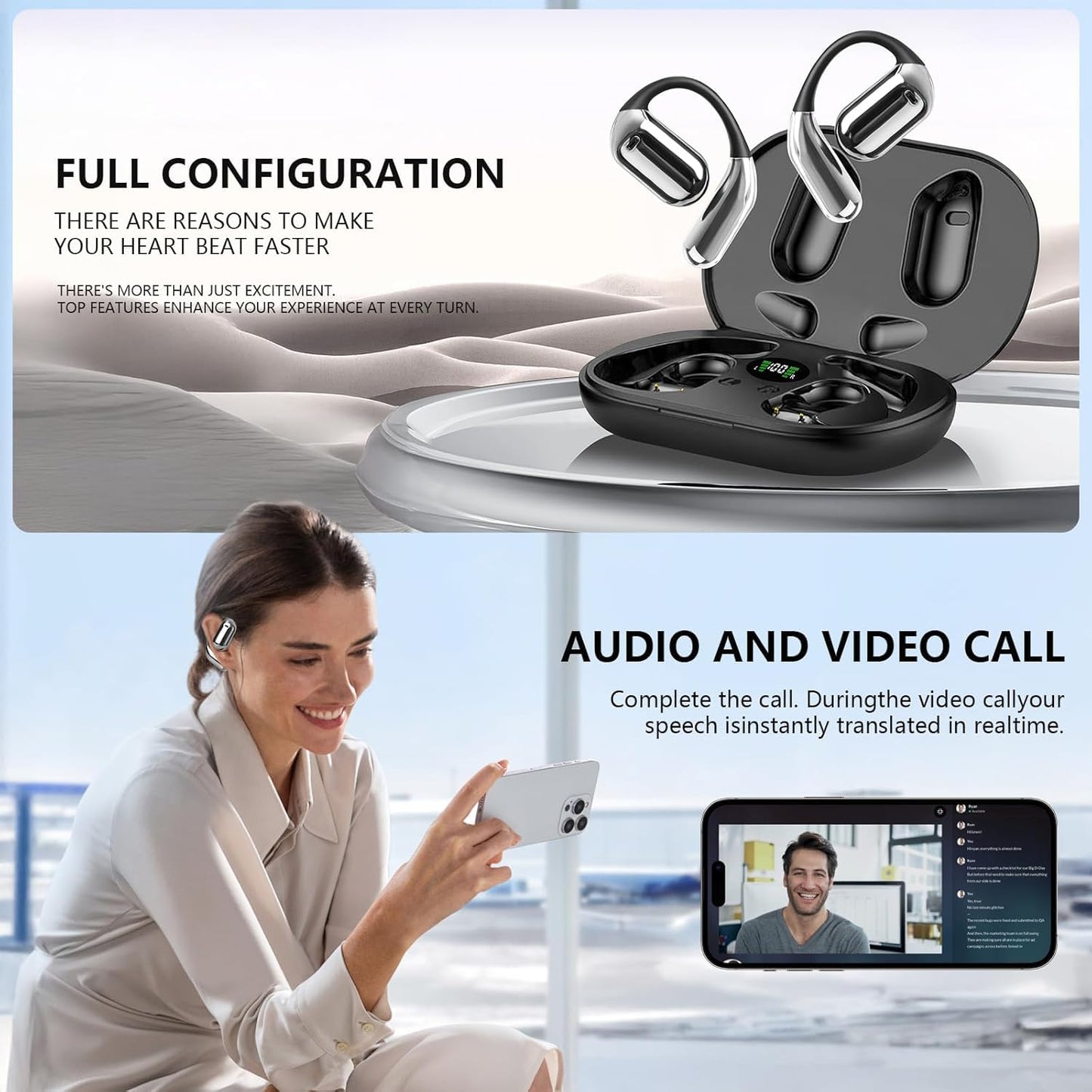 AI Translation Earbuds Real Time, Translator Headphones 144 Languages & Accents, Audifonos Traductores Inglés Español,Translating Device, Translate Ear Buds for Travel Learning with Charging Cradle