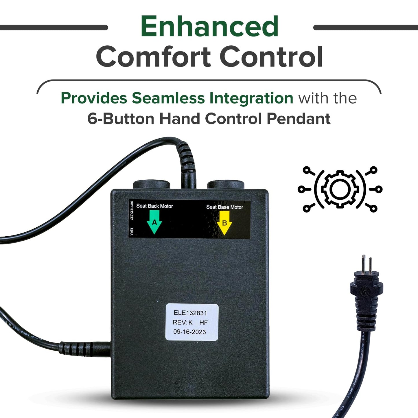 AlveyTech Infinite Position Motor Control Box for Pride Infinity Collection Lift Chairs - Replacement Parts for Pride Infinity LC-521 & LC-525 and Oasis LC-580 Power Recliner Lift Chair (ELE132831)